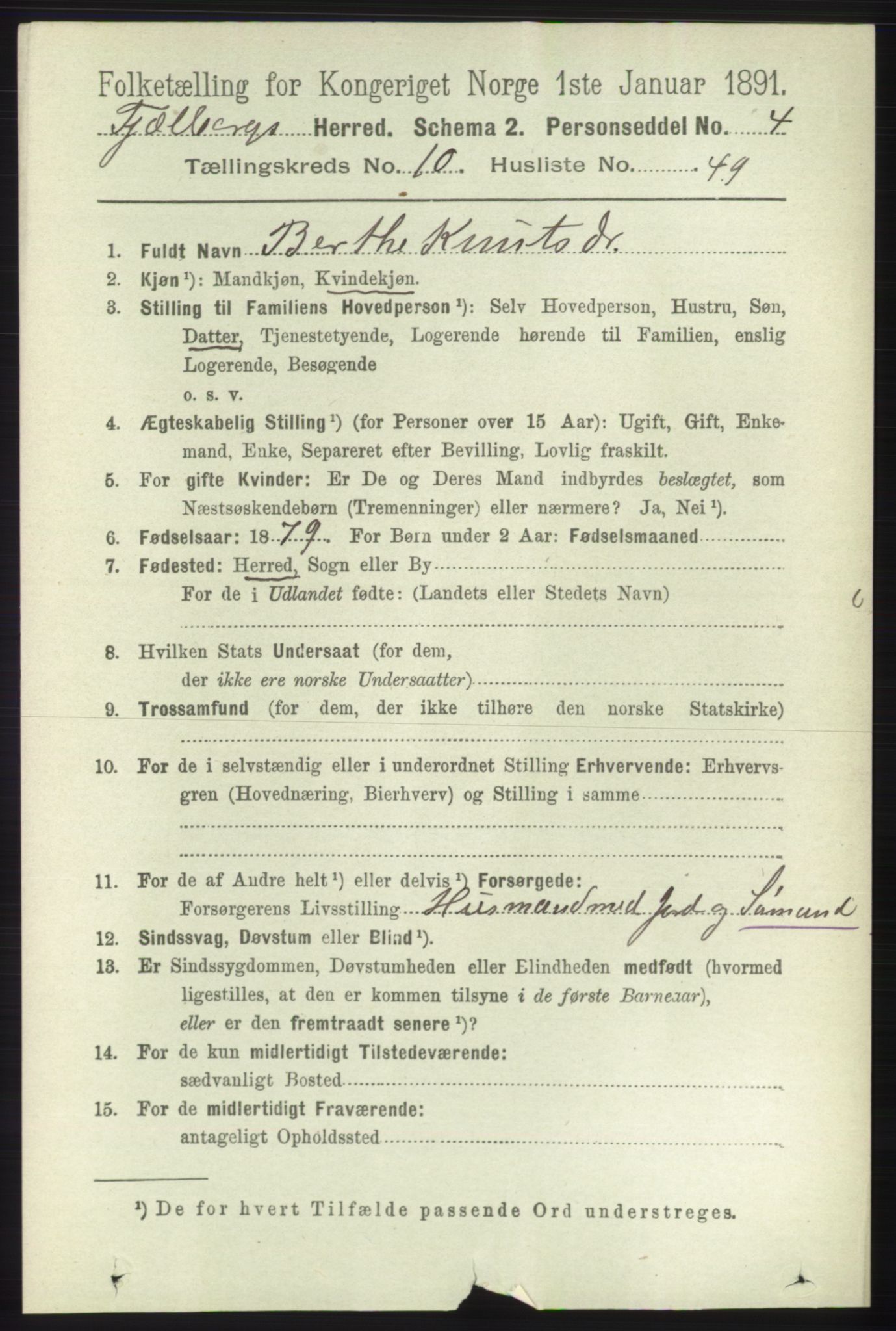 RA, 1891 census for 1213 Fjelberg, 1891, p. 4049