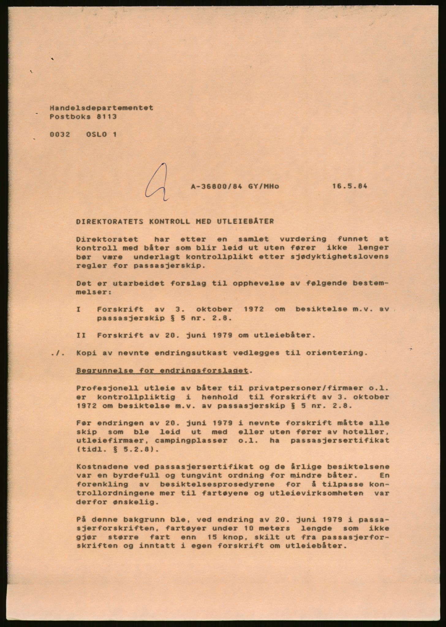 Sjøfartsdirektoratet med forløpere, generelt arkiv, AV/RA-S-1407/D/Du/Duc/L0642/0001: Skipskontrollen - Forskrifter / Forskrift om utleiebåter (2 mapper), 1978-1987, p. 493