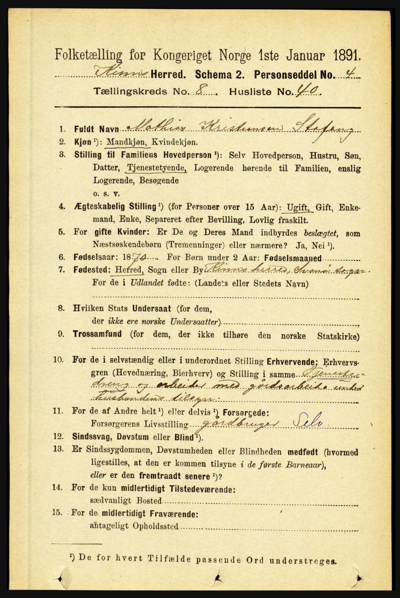 RA, 1891 census for 1437 Kinn, 1891, p. 3362