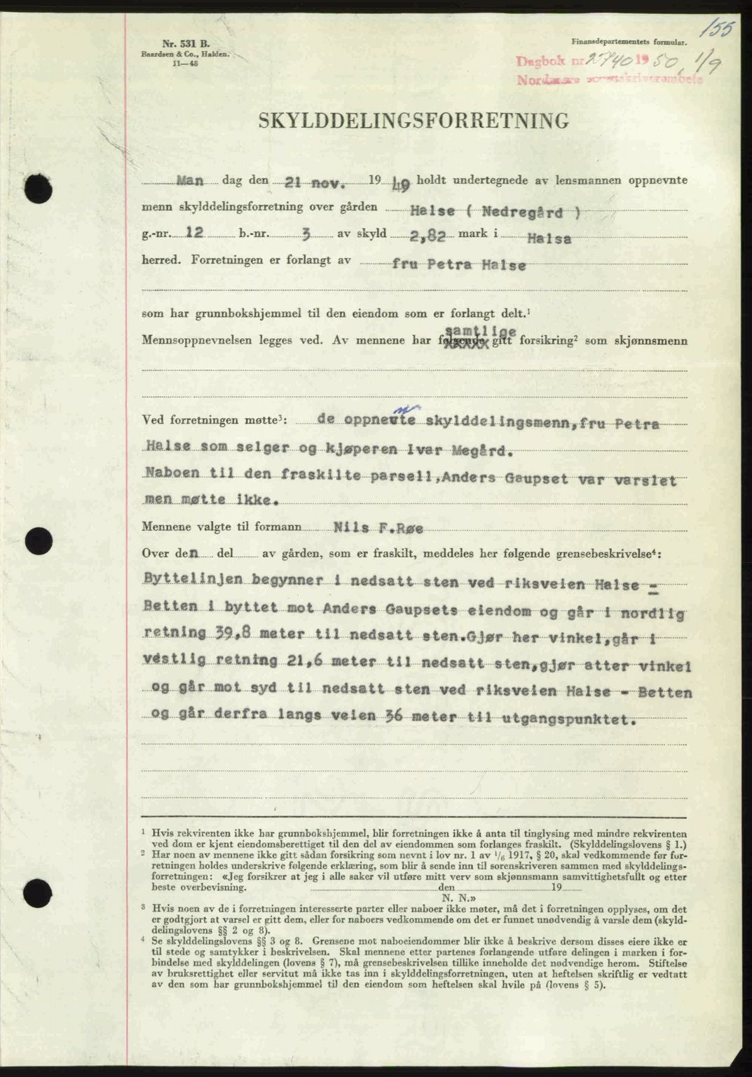 Nordmøre sorenskriveri, AV/SAT-A-4132/1/2/2Ca: Mortgage book no. A116, 1950-1950, Diary no: : 2740/1950