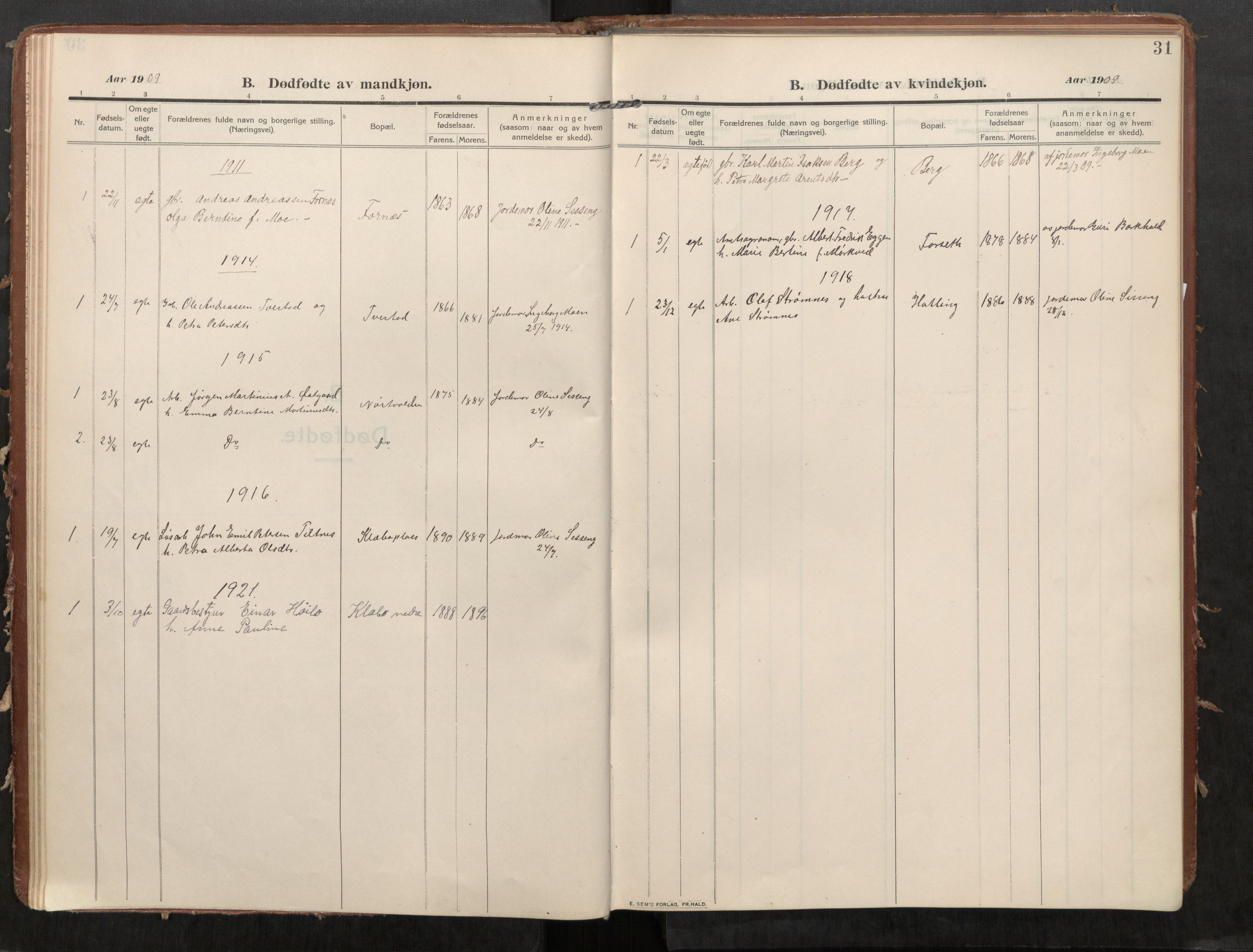 Stod sokneprestkontor, SAT/A-1164/1/I/I1/I1a/L0002: Parish register (official) no. 2, 1909-1922, p. 31