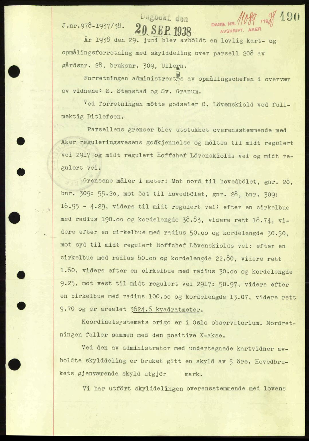 Aker herredsskriveri, SAO/A-10896/G/Gb/Gba/Gbab/L0025: Mortgage book no. A154-155, 1938-1938, Diary no: : 11089/1938