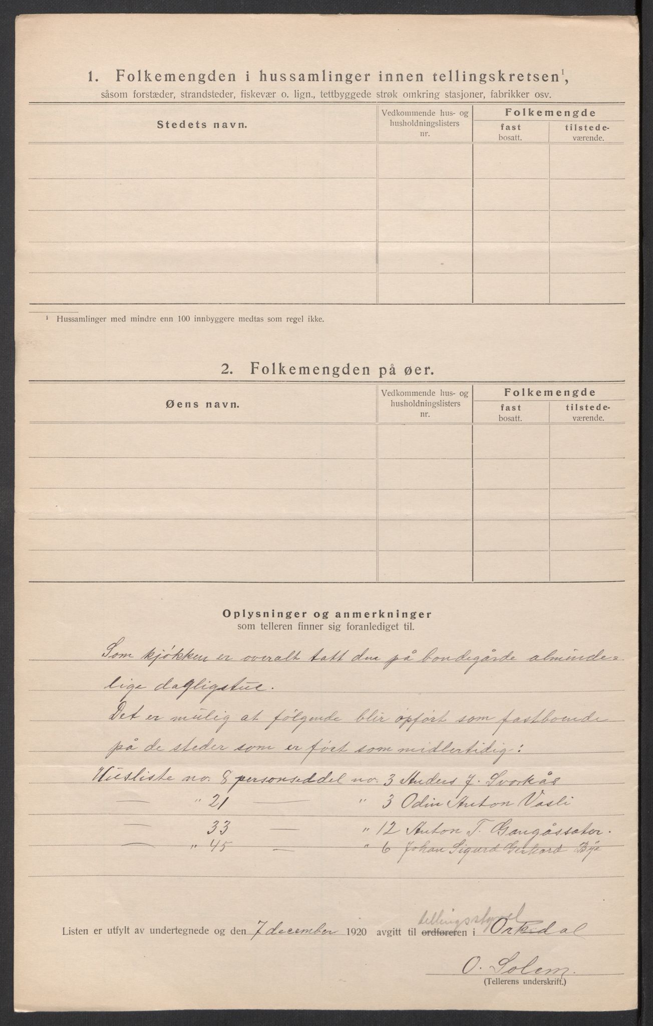 SAT, 1920 census for Orkdal, 1920, p. 25