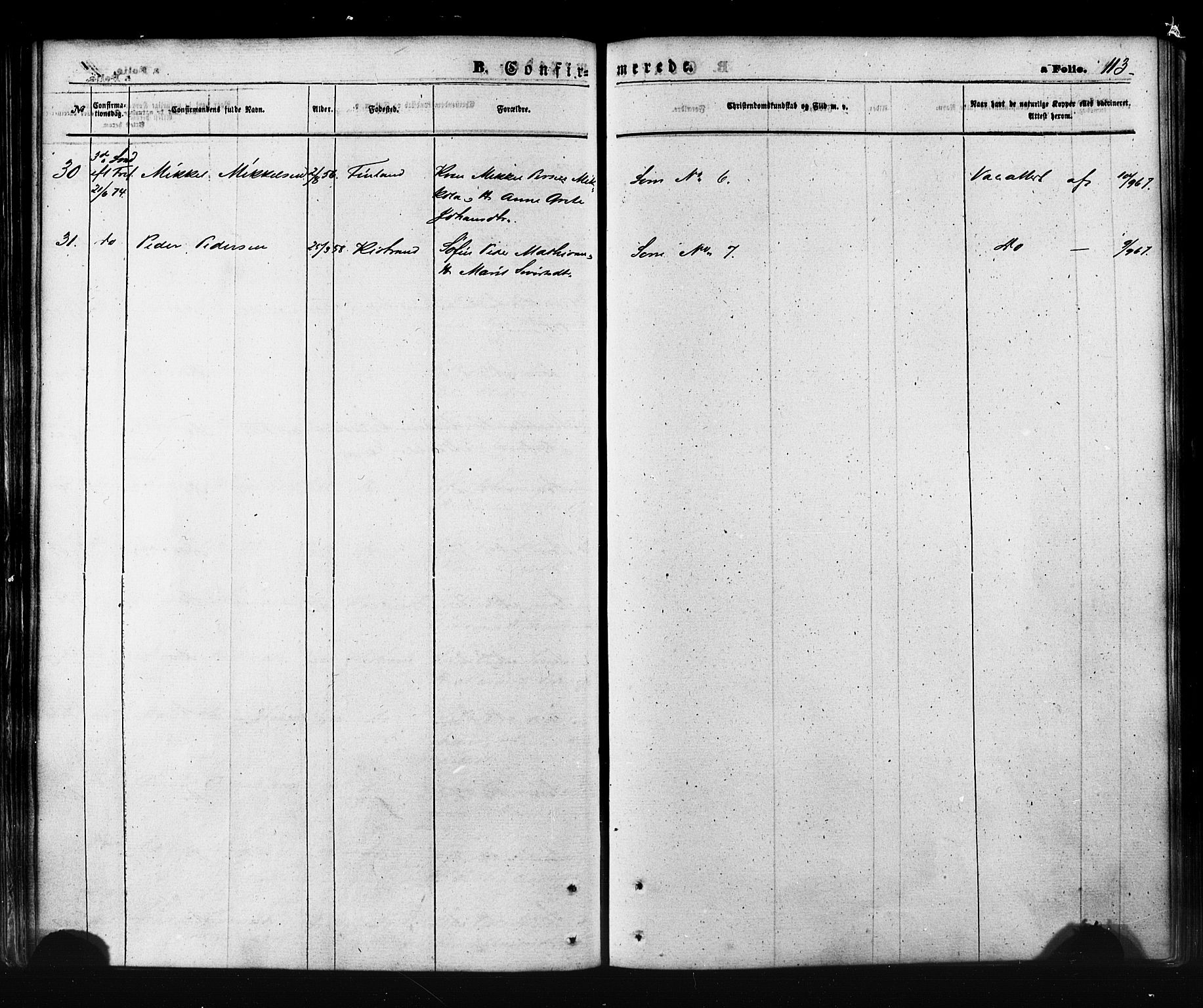 Kistrand/Porsanger sokneprestembete, AV/SATØ-S-1351/H/Ha/L0005.kirke: Parish register (official) no. 5, 1860-1874, p. 113