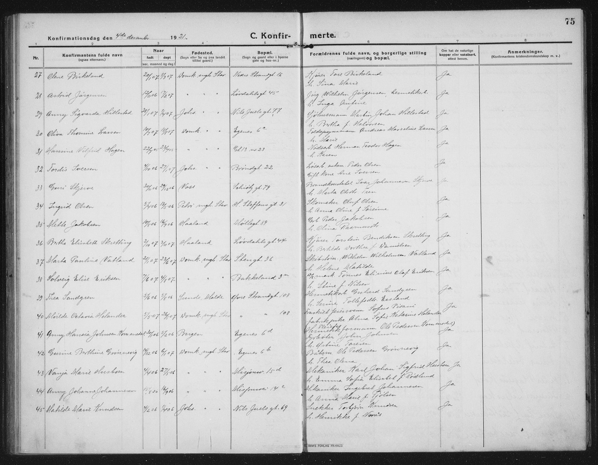 Domkirken sokneprestkontor, AV/SAST-A-101812/002/A/L0019: Parish register (official) no. A 35, 1916-1932, p. 75