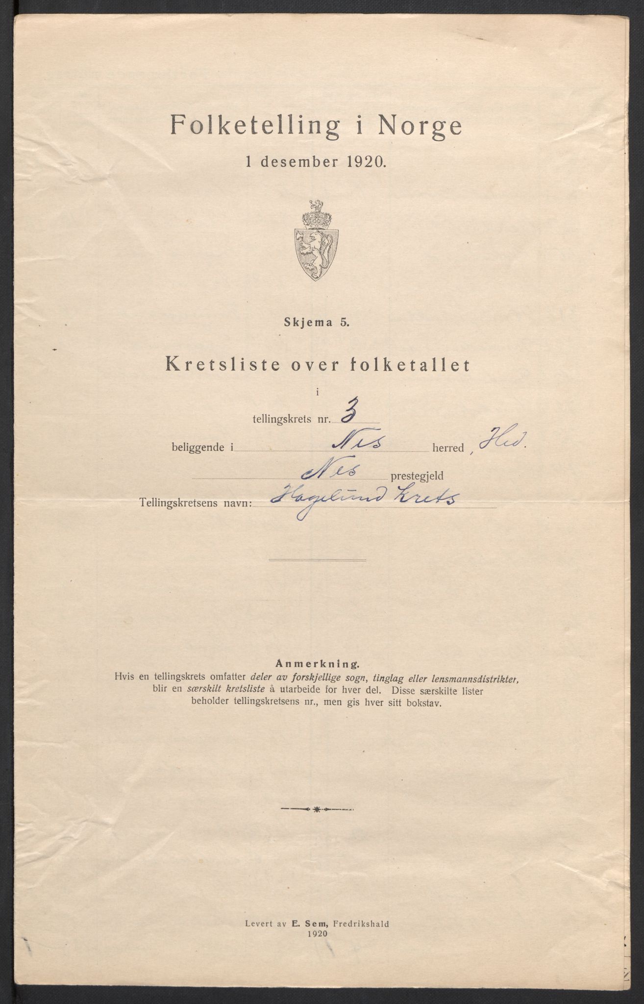 SAH, 1920 census for Nes (Hedmark), 1920, p. 18