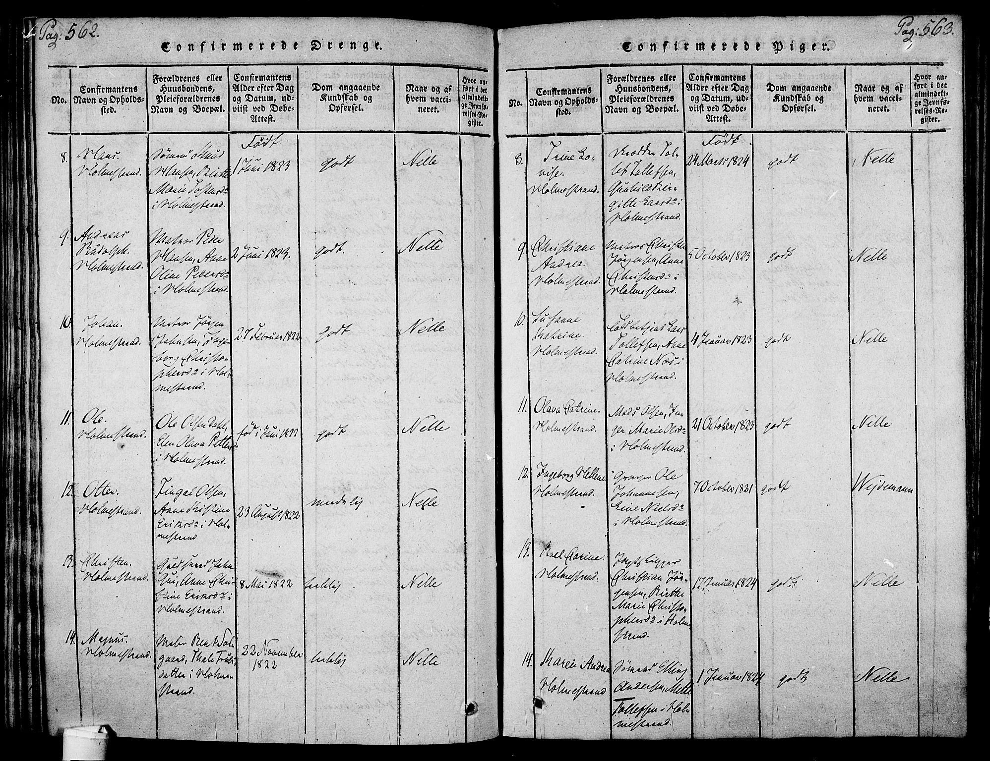 Holmestrand kirkebøker, SAKO/A-346/F/Fa/L0001: Parish register (official) no. 1, 1814-1840, p. 562-563