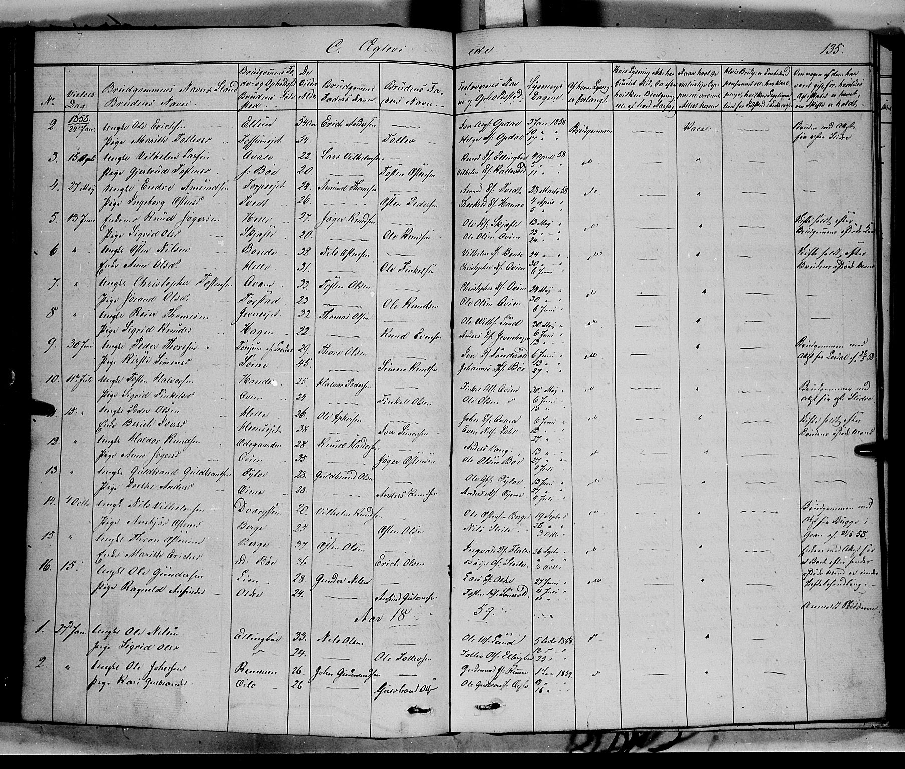 Vang prestekontor, Valdres, SAH/PREST-140/H/Ha/L0006: Parish register (official) no. 6, 1846-1864, p. 135