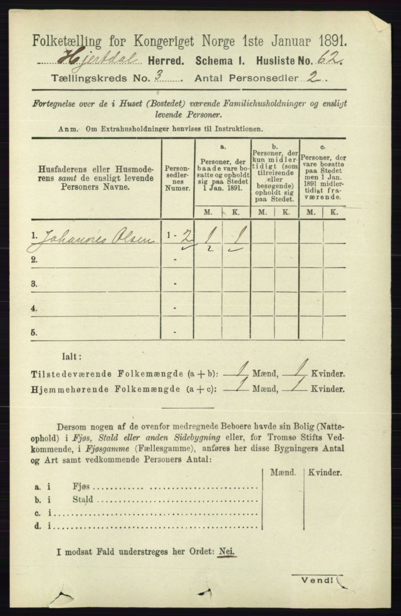 RA, 1891 census for 0827 Hjartdal, 1891, p. 1047