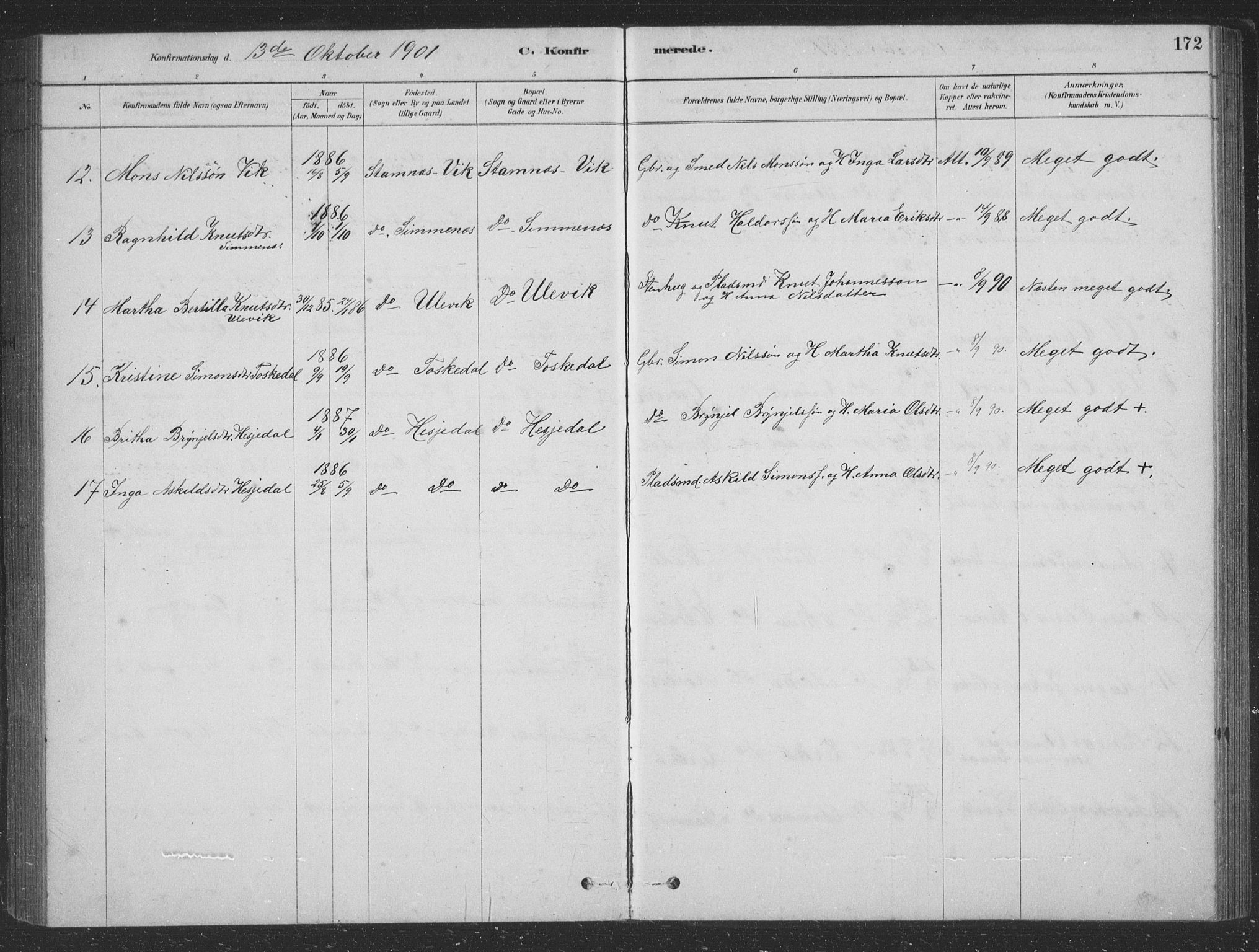 Vaksdal Sokneprestembete, SAB/A-78901/H/Hab: Parish register (copy) no. D 1, 1878-1939, p. 172