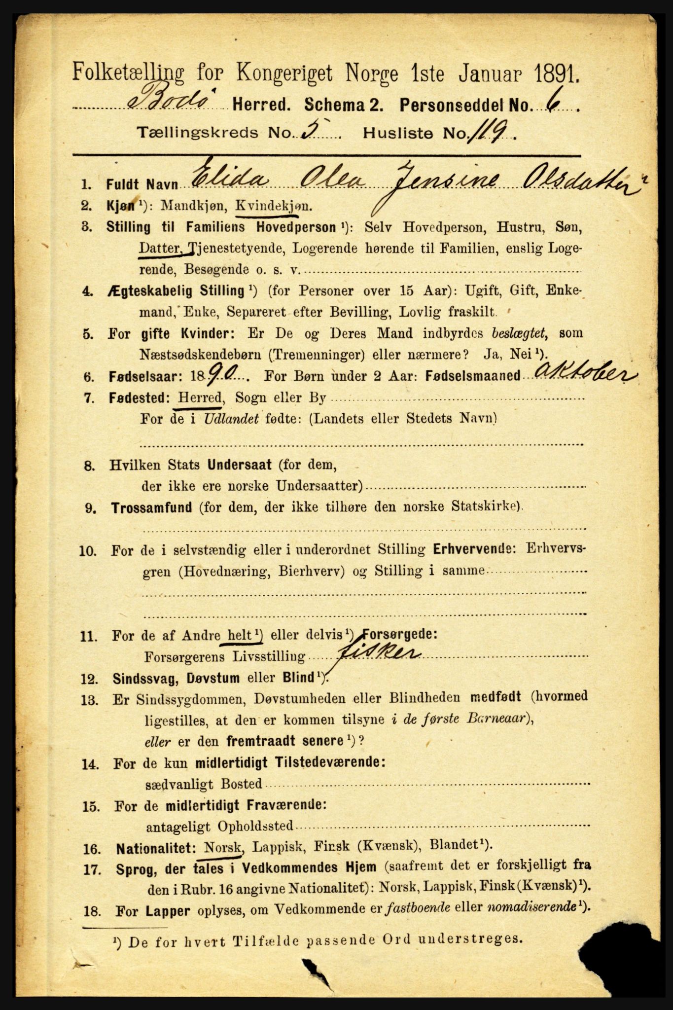 RA, 1891 census for 1843 Bodø, 1891, p. 3827