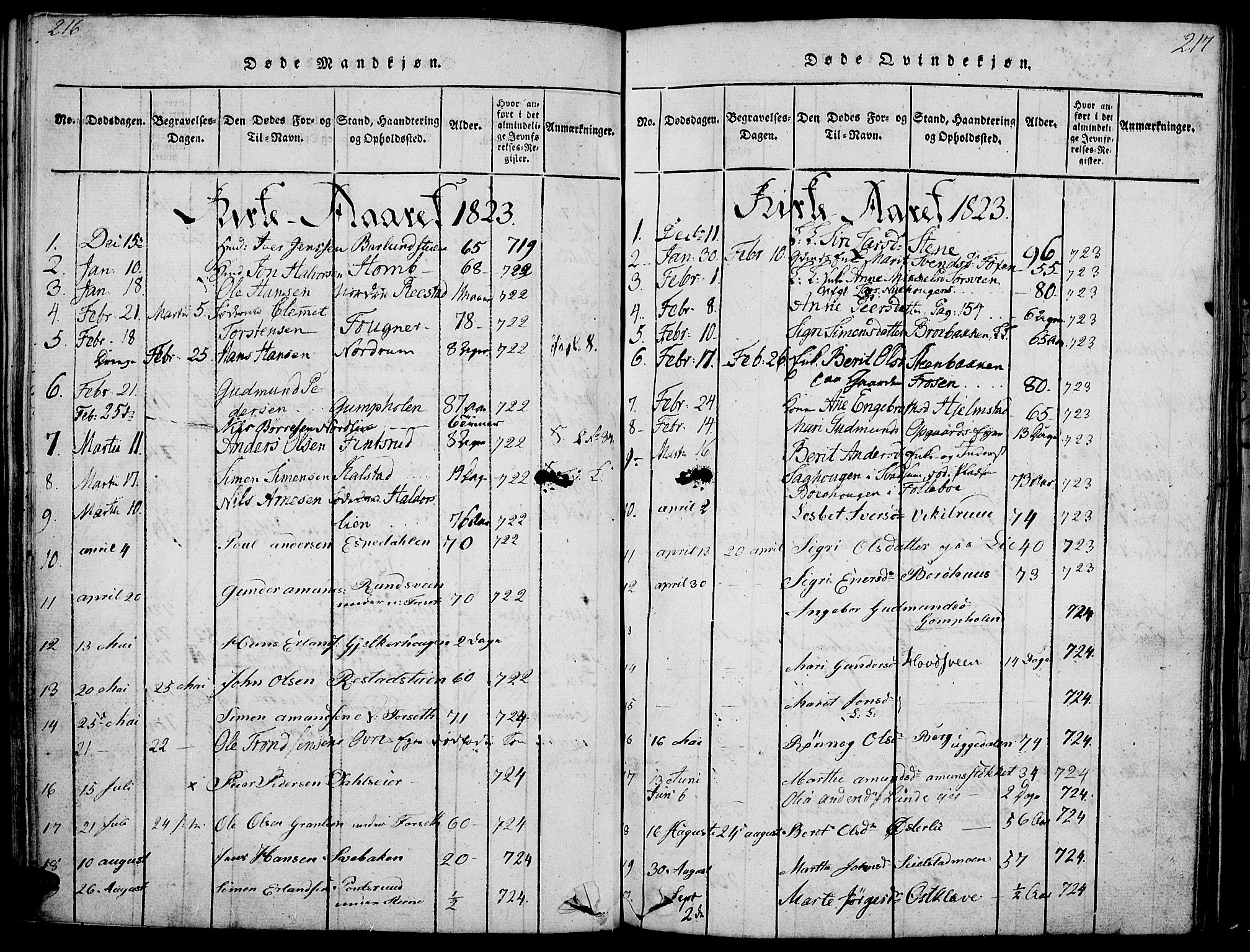 Gausdal prestekontor, SAH/PREST-090/H/Ha/Haa/L0005: Parish register (official) no. 5, 1817-1829, p. 216-217