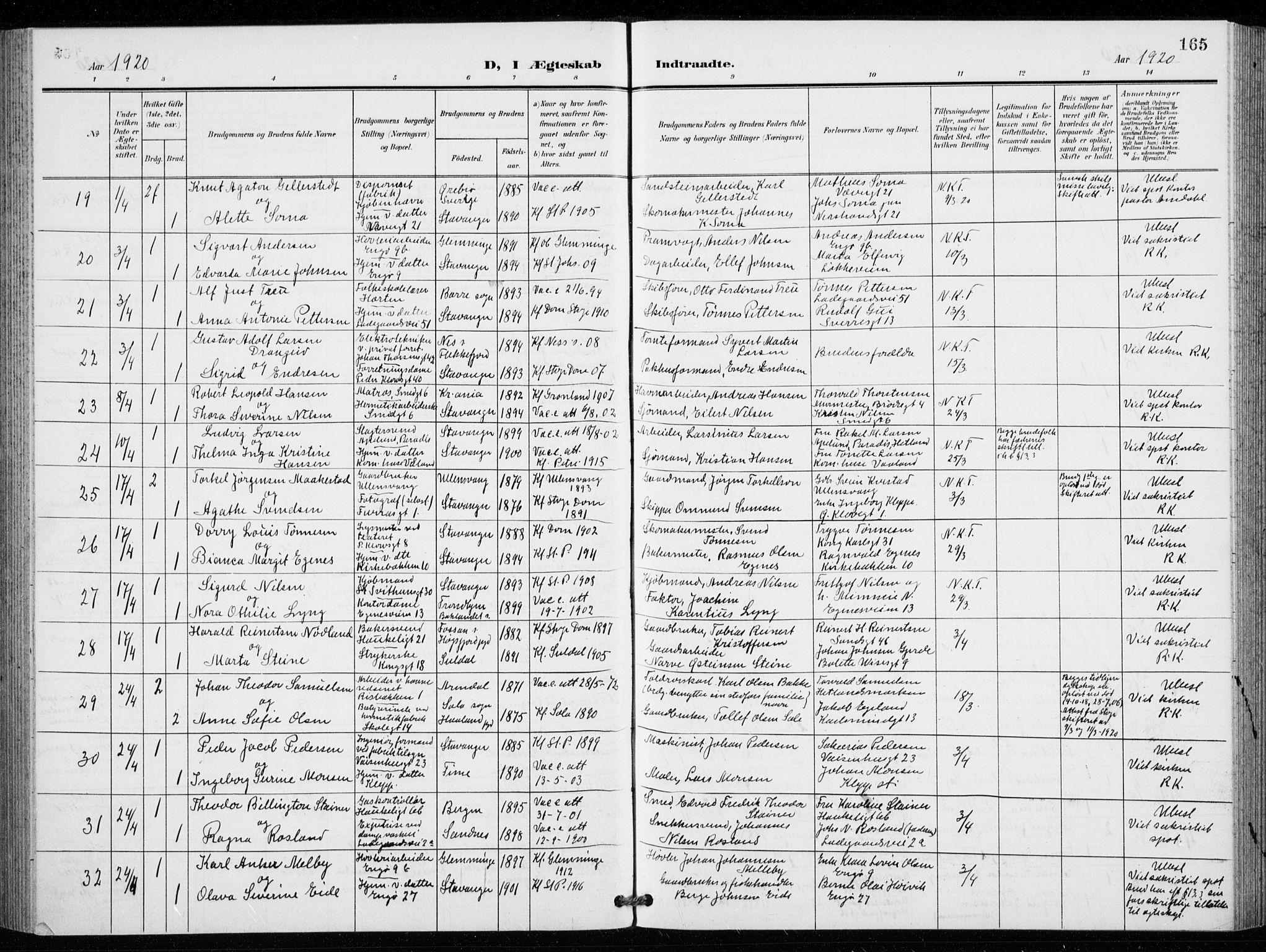 St. Petri sokneprestkontor, AV/SAST-A-101813/001/30/30BB/L0009: Parish register (copy) no. B 9, 1902-1935, p. 165