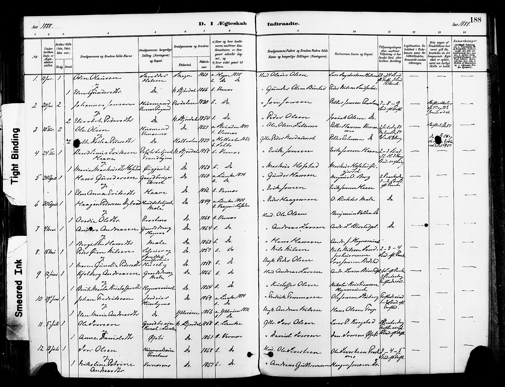 Ministerialprotokoller, klokkerbøker og fødselsregistre - Nord-Trøndelag, SAT/A-1458/709/L0077: Parish register (official) no. 709A17, 1880-1895, p. 188
