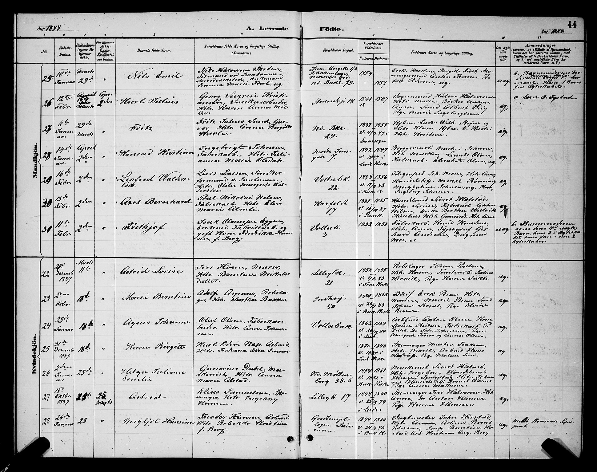 Ministerialprotokoller, klokkerbøker og fødselsregistre - Sør-Trøndelag, AV/SAT-A-1456/604/L0222: Parish register (copy) no. 604C05, 1886-1895, p. 44