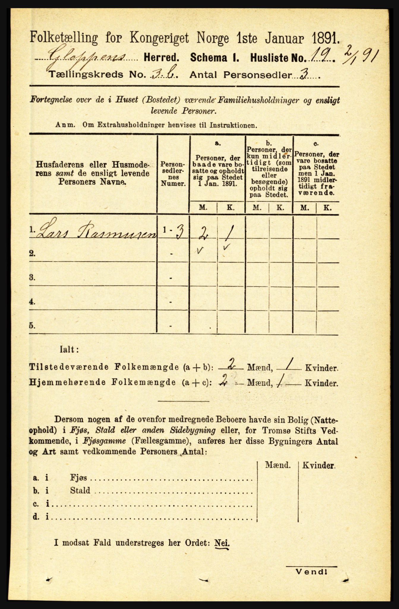 RA, 1891 census for 1445 Gloppen, 1891, p. 1435