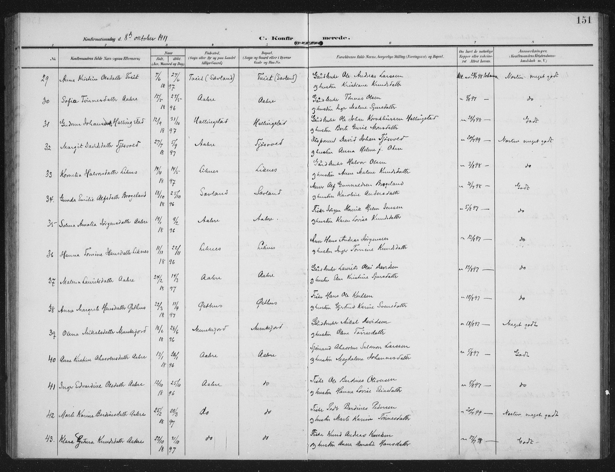 Kopervik sokneprestkontor, AV/SAST-A-101850/H/Ha/Haa/L0005: Parish register (official) no. A 5, 1906-1924, p. 151