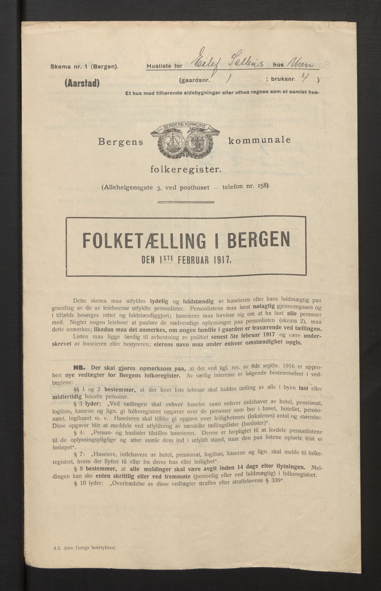 SAB, Municipal Census 1917 for Bergen, 1917, p. 46689