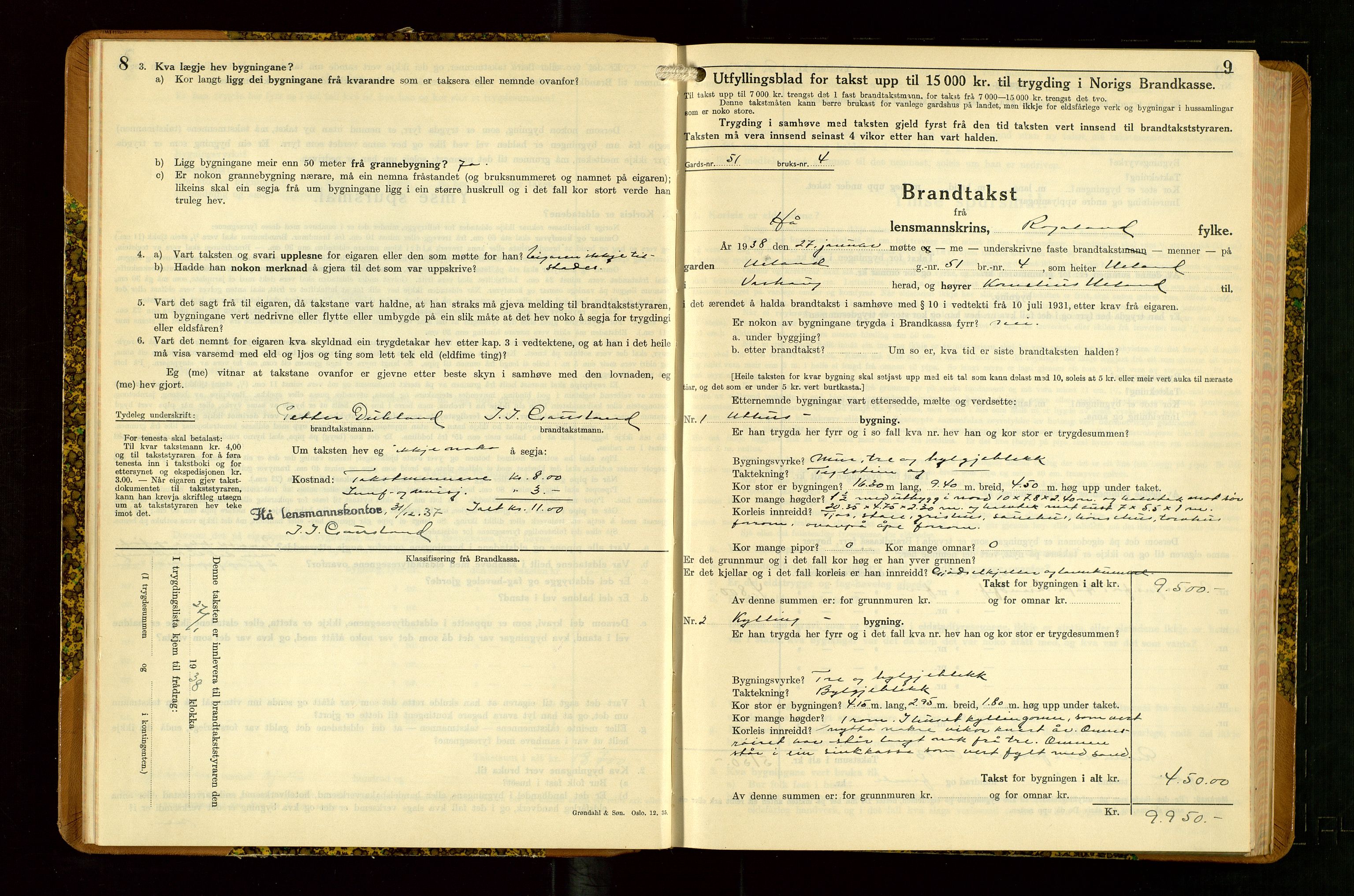 Hå lensmannskontor, AV/SAST-A-100456/Goa/L0007: Takstprotokoll (skjema), 1938-1949, p. 8-9