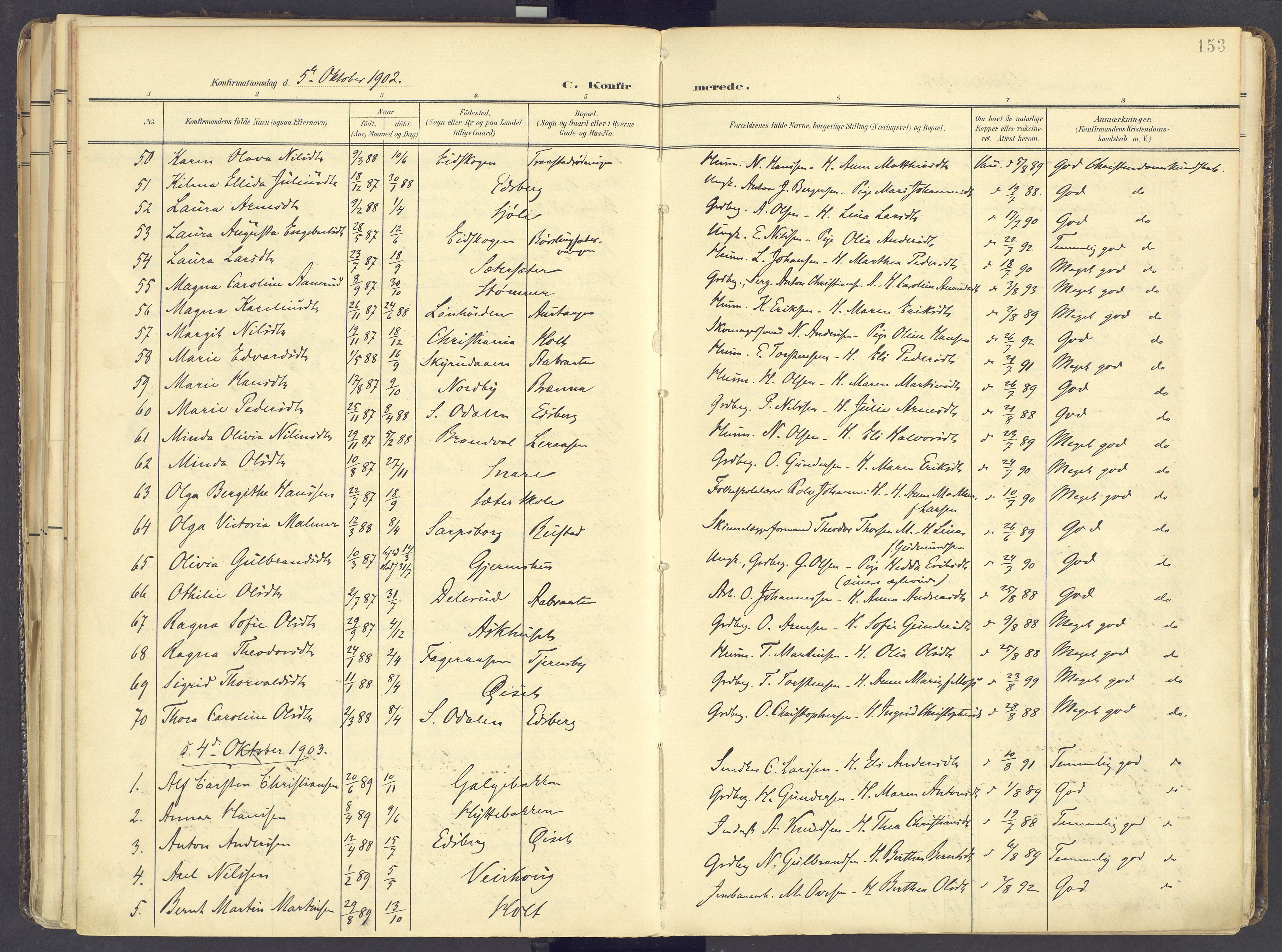 Vinger prestekontor, AV/SAH-PREST-024/H/Ha/Haa/L0017: Parish register (official) no. 17, 1901-1927, p. 153