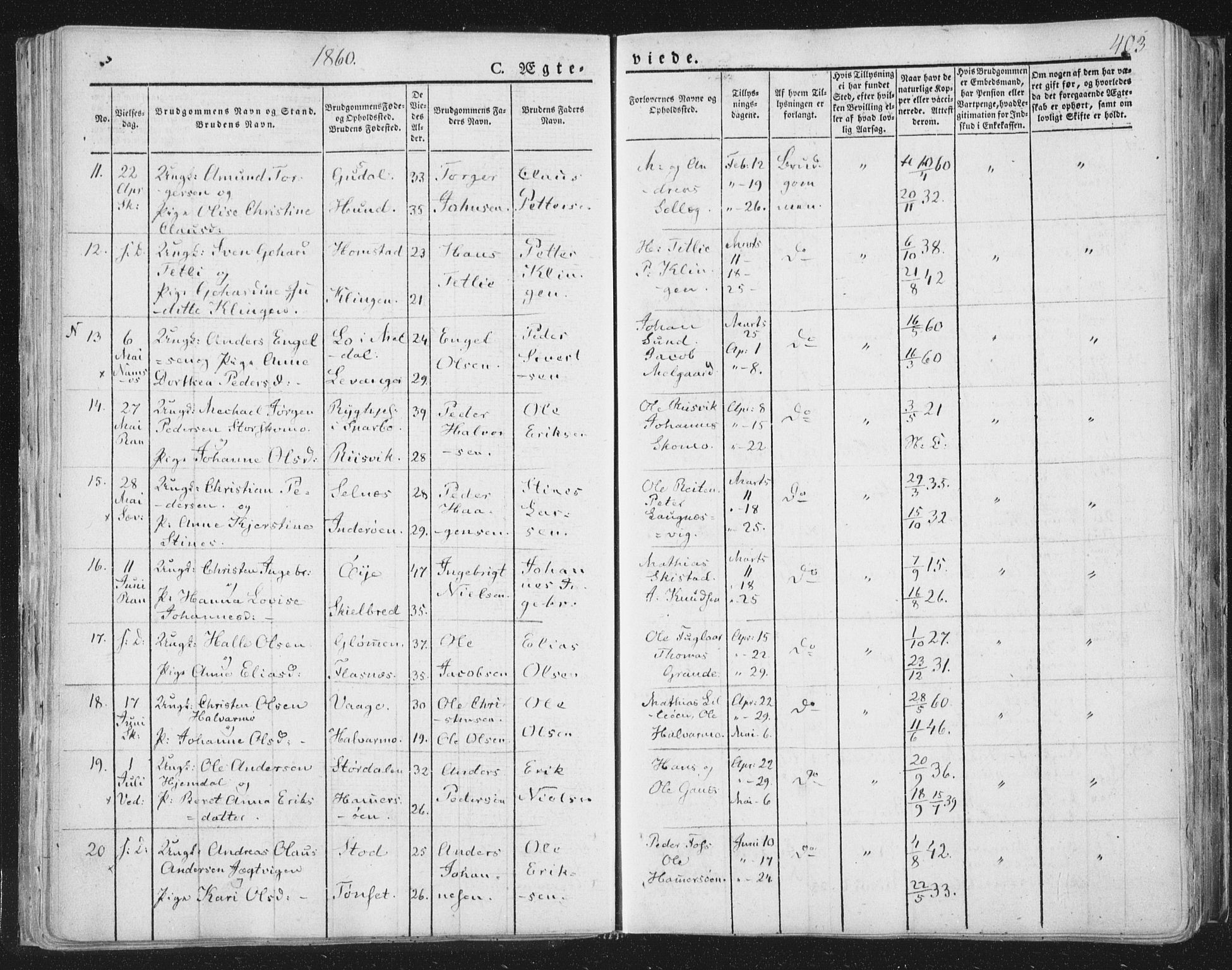 Ministerialprotokoller, klokkerbøker og fødselsregistre - Nord-Trøndelag, AV/SAT-A-1458/764/L0552: Parish register (official) no. 764A07b, 1824-1865, p. 403