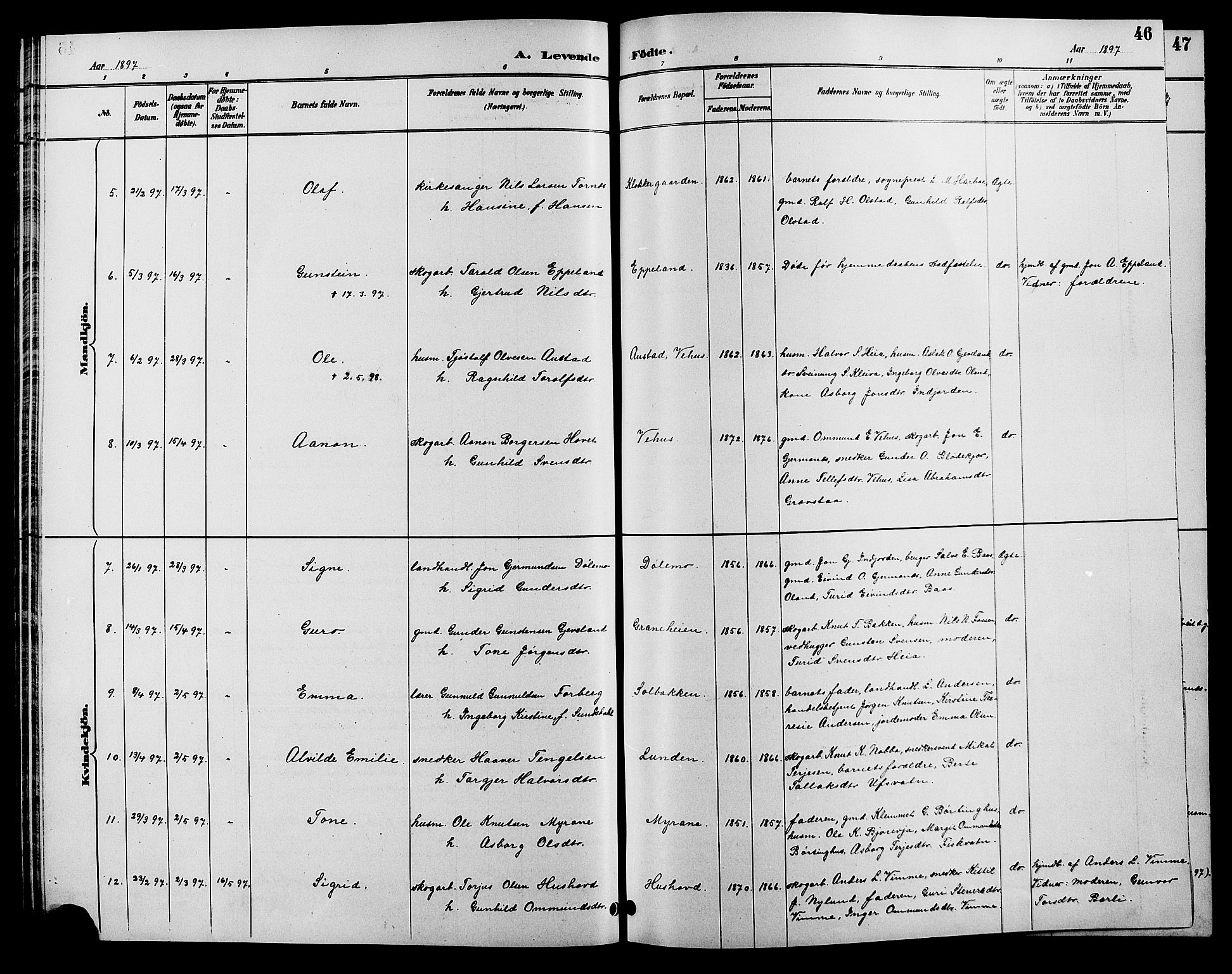 Åmli sokneprestkontor, AV/SAK-1111-0050/F/Fb/Fbc/L0004: Parish register (copy) no. B 4, 1889-1902, p. 46