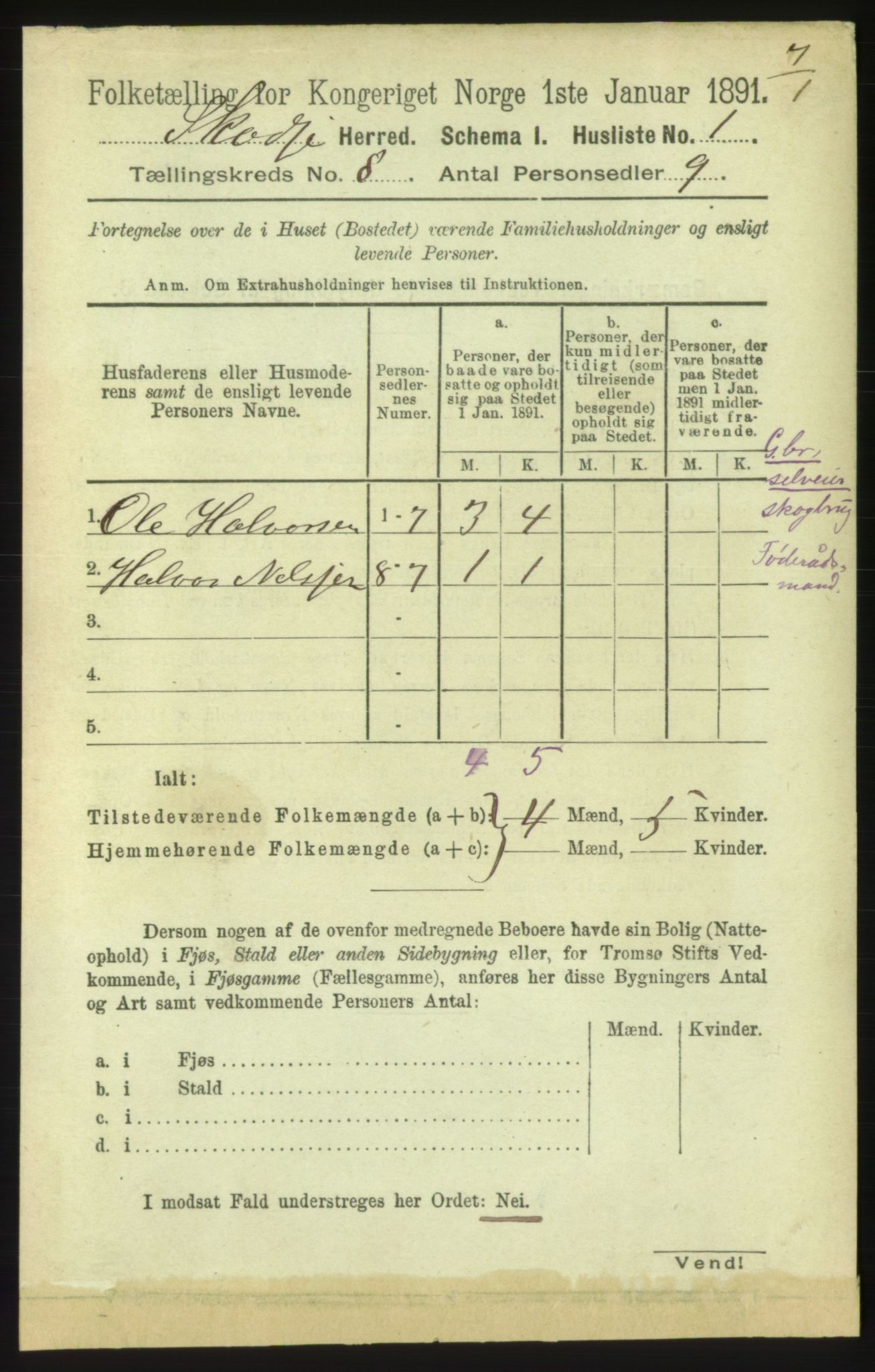 RA, 1891 census for 1529 Skodje, 1891, p. 1664