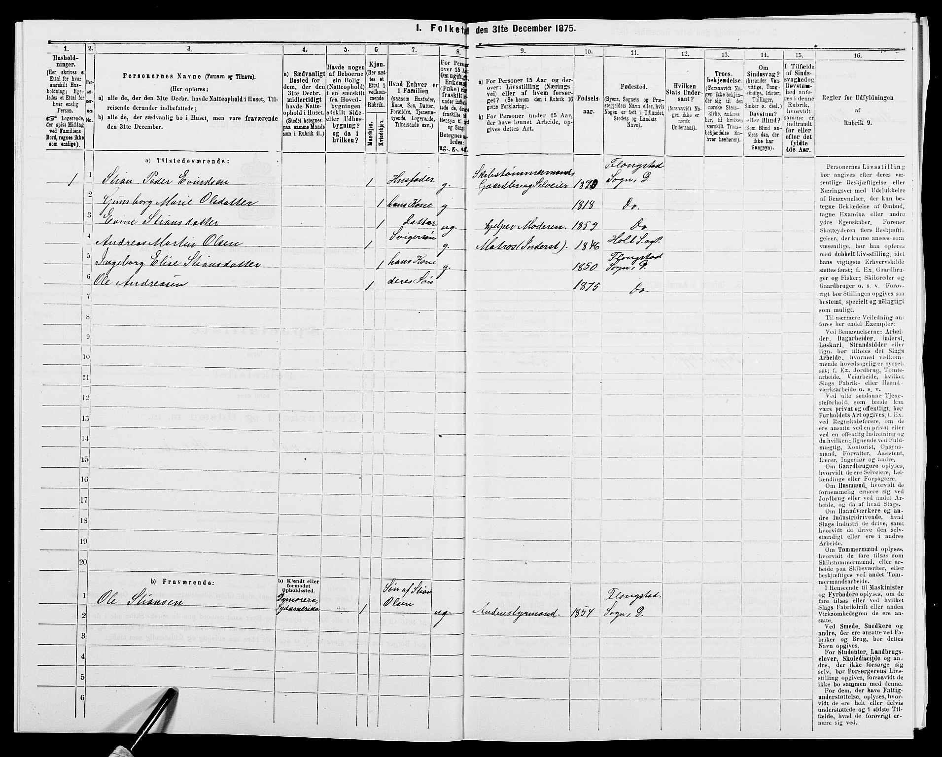 SAK, 1875 census for 0915P Dypvåg, 1875, p. 1419