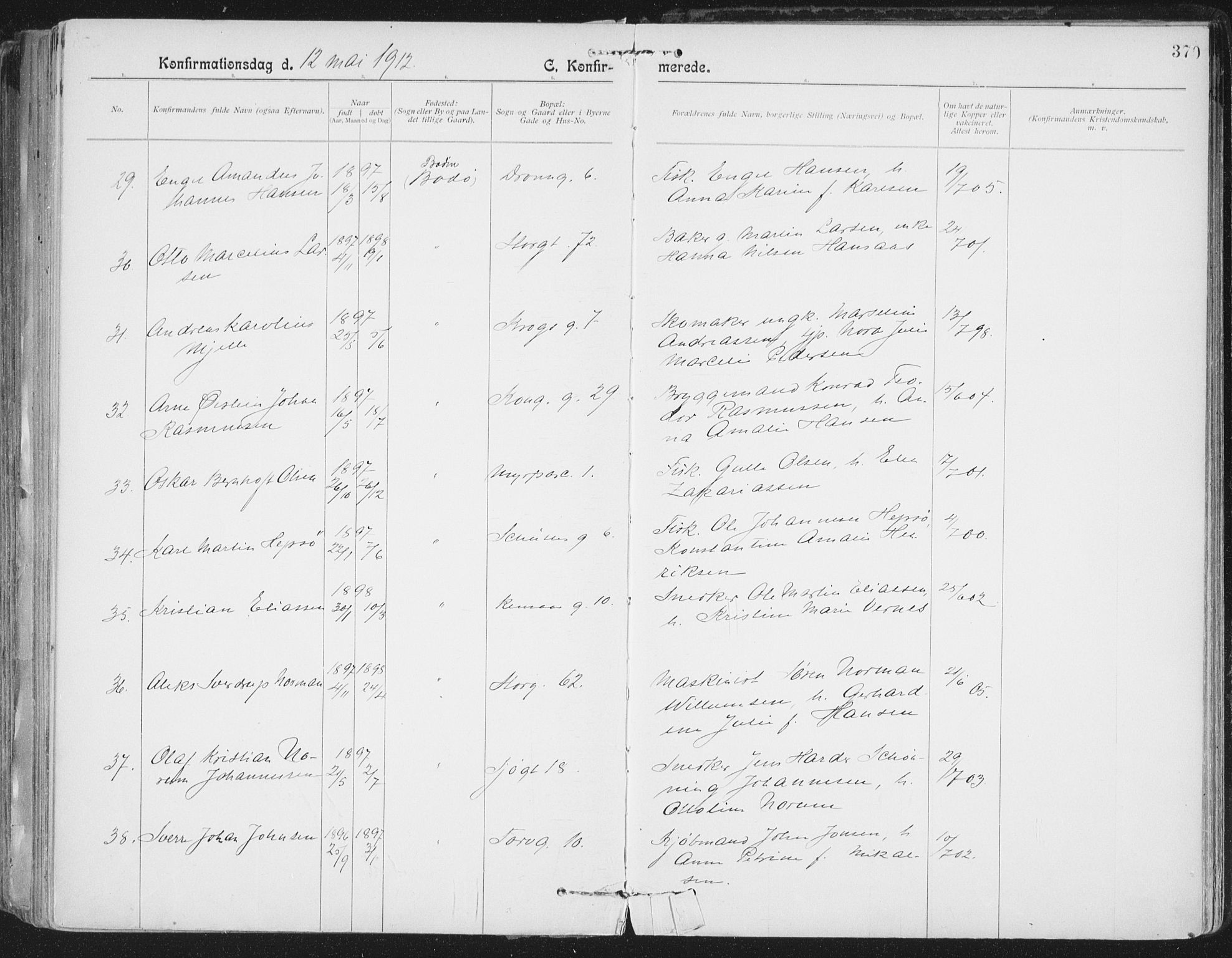 Ministerialprotokoller, klokkerbøker og fødselsregistre - Nordland, AV/SAT-A-1459/801/L0011: Parish register (official) no. 801A11, 1900-1916, p. 370