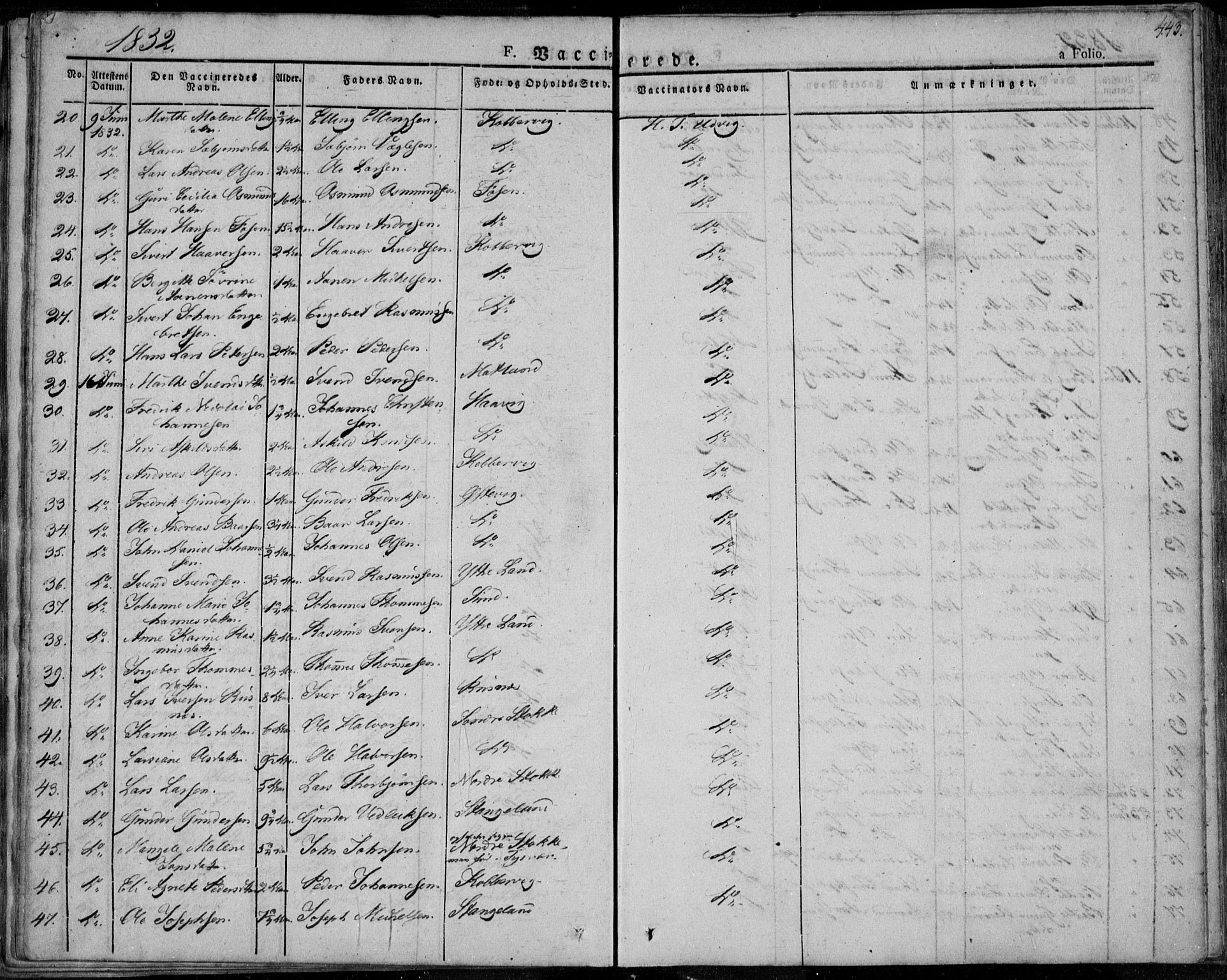Avaldsnes sokneprestkontor, SAST/A -101851/H/Ha/Haa/L0005: Parish register (official) no. A 5.2, 1825-1841, p. 443