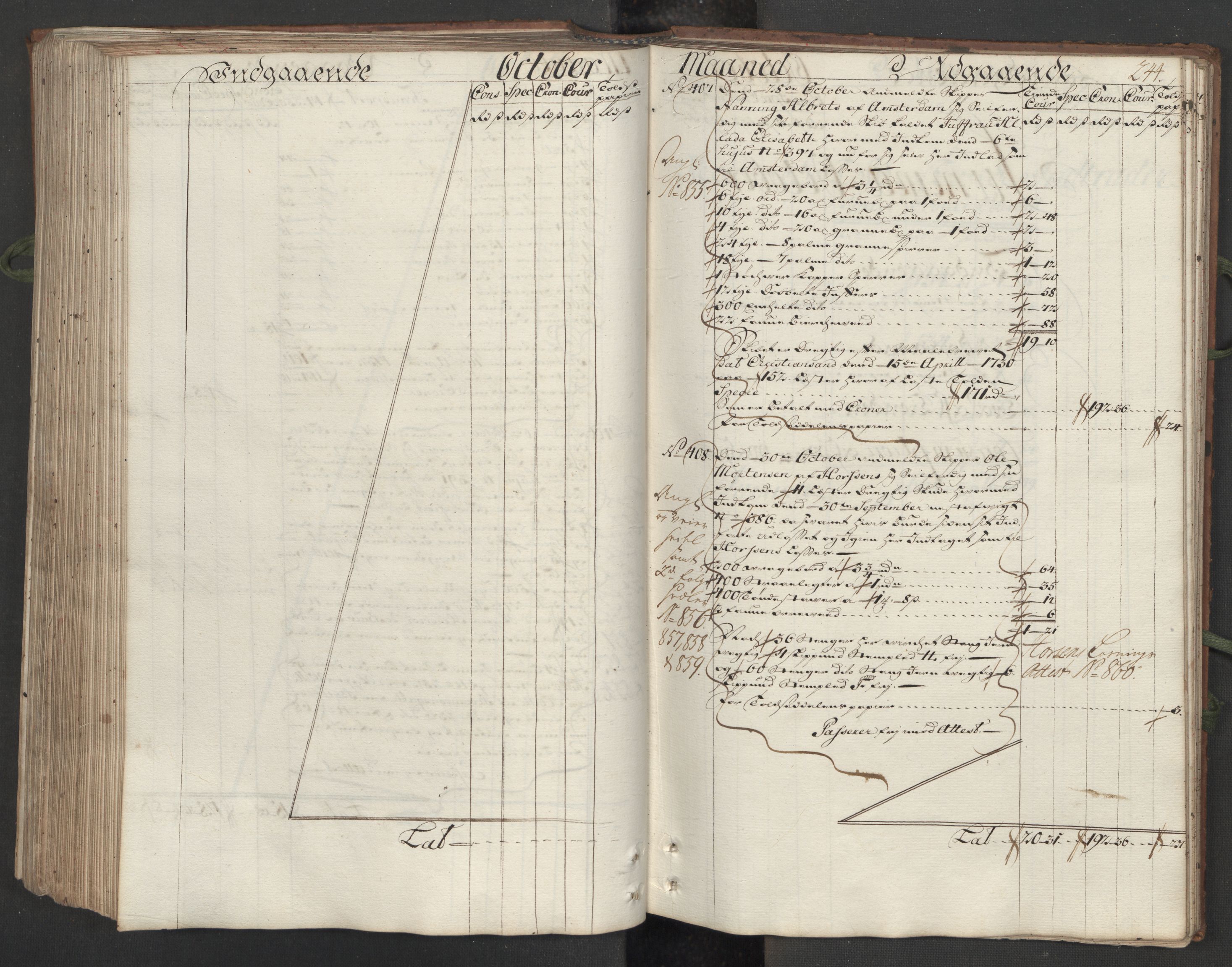 Generaltollkammeret, tollregnskaper, AV/RA-EA-5490/R12/L0009/0001: Tollregnskaper Langesund / Hovedtollbok, 1733, p. 243b-244a