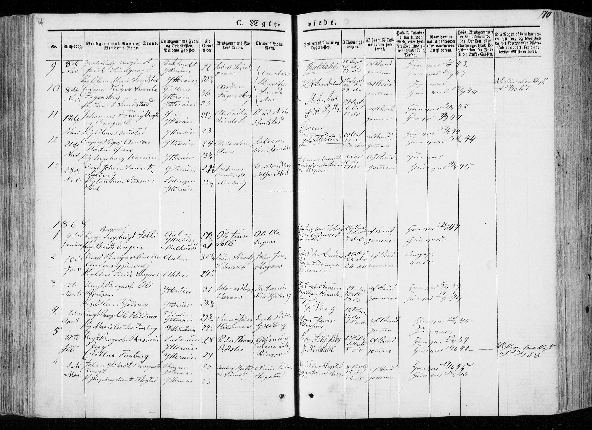 Ministerialprotokoller, klokkerbøker og fødselsregistre - Nord-Trøndelag, SAT/A-1458/722/L0218: Parish register (official) no. 722A05, 1843-1868, p. 170