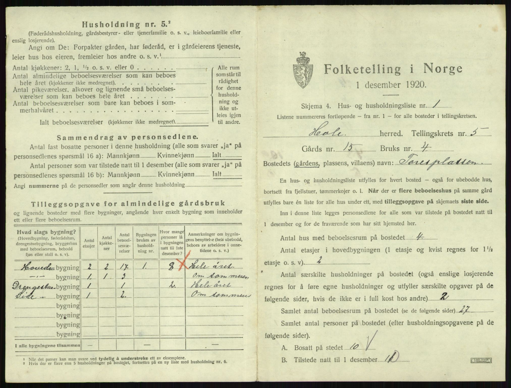 SAKO, 1920 census for Hole, 1920, p. 549