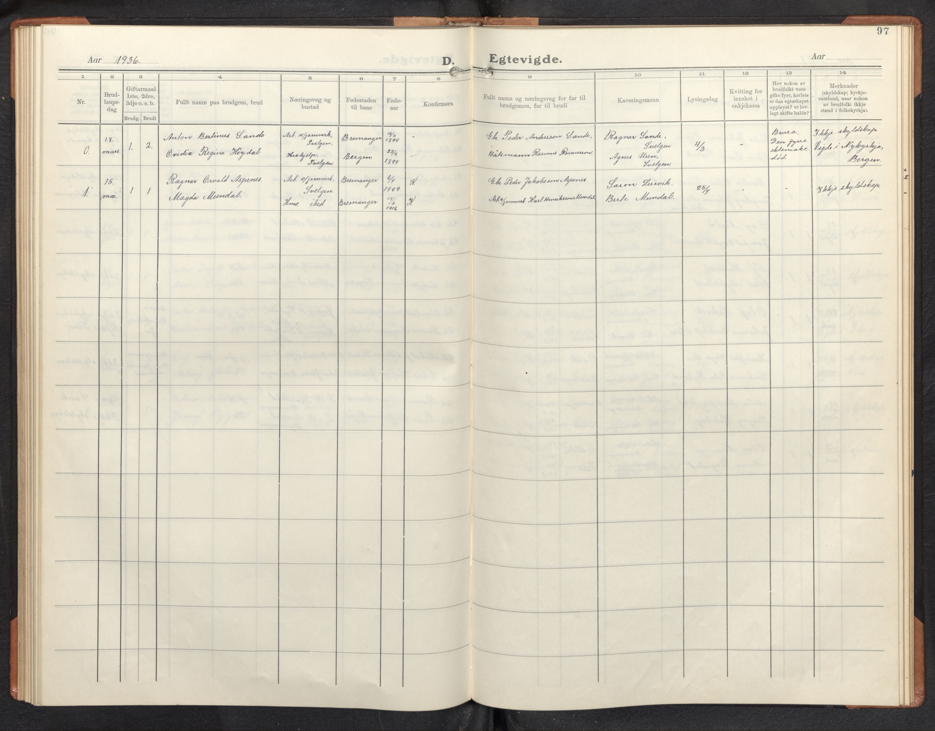 Davik sokneprestembete, SAB/A-79701/H/Hab/Habb/L0002: Parish register (copy) no. B 2, 1929-1951, p. 96b-97a