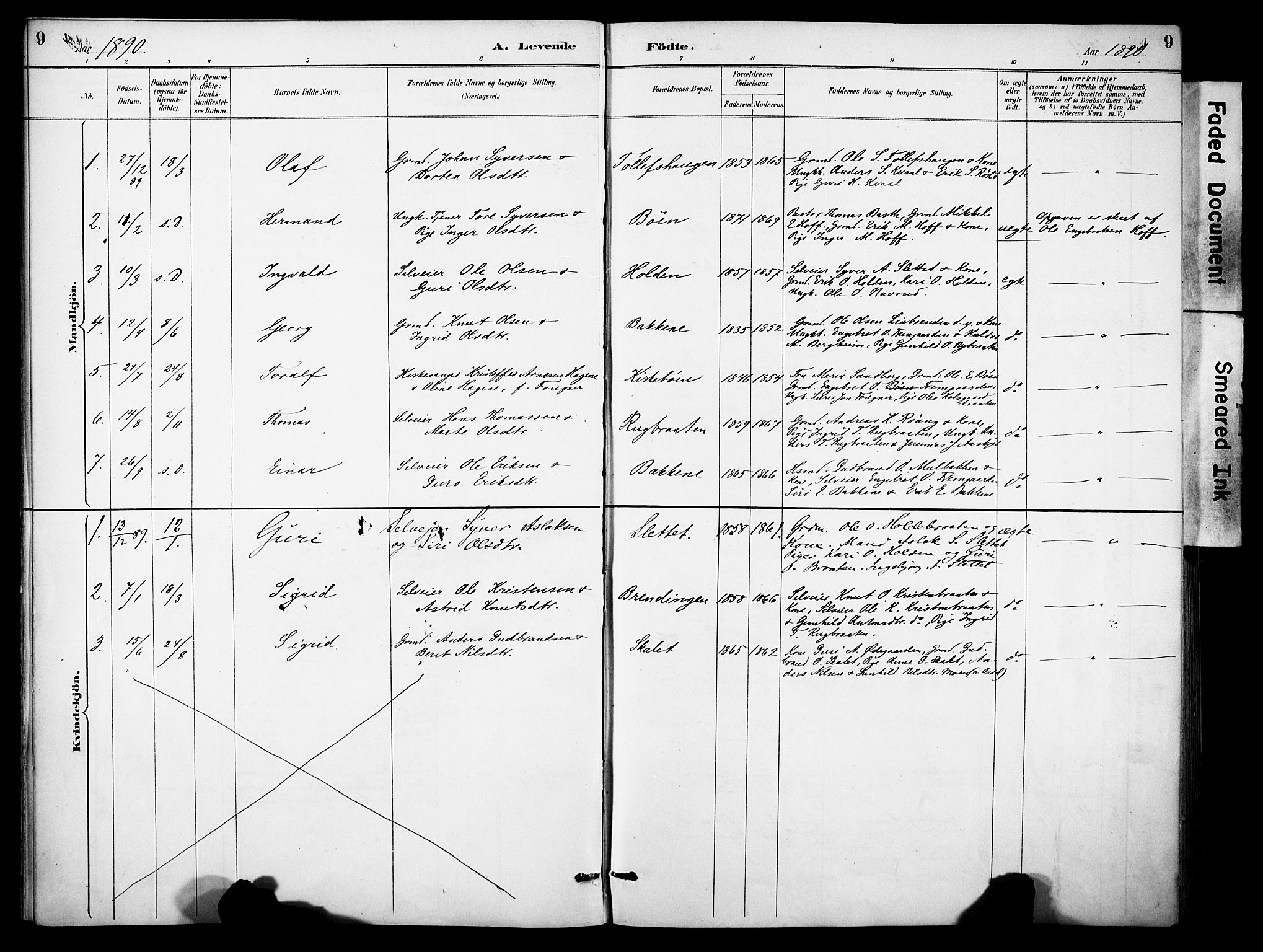 Sør-Aurdal prestekontor, AV/SAH-PREST-128/H/Ha/Haa/L0010: Parish register (official) no. 10, 1886-1906, p. 9