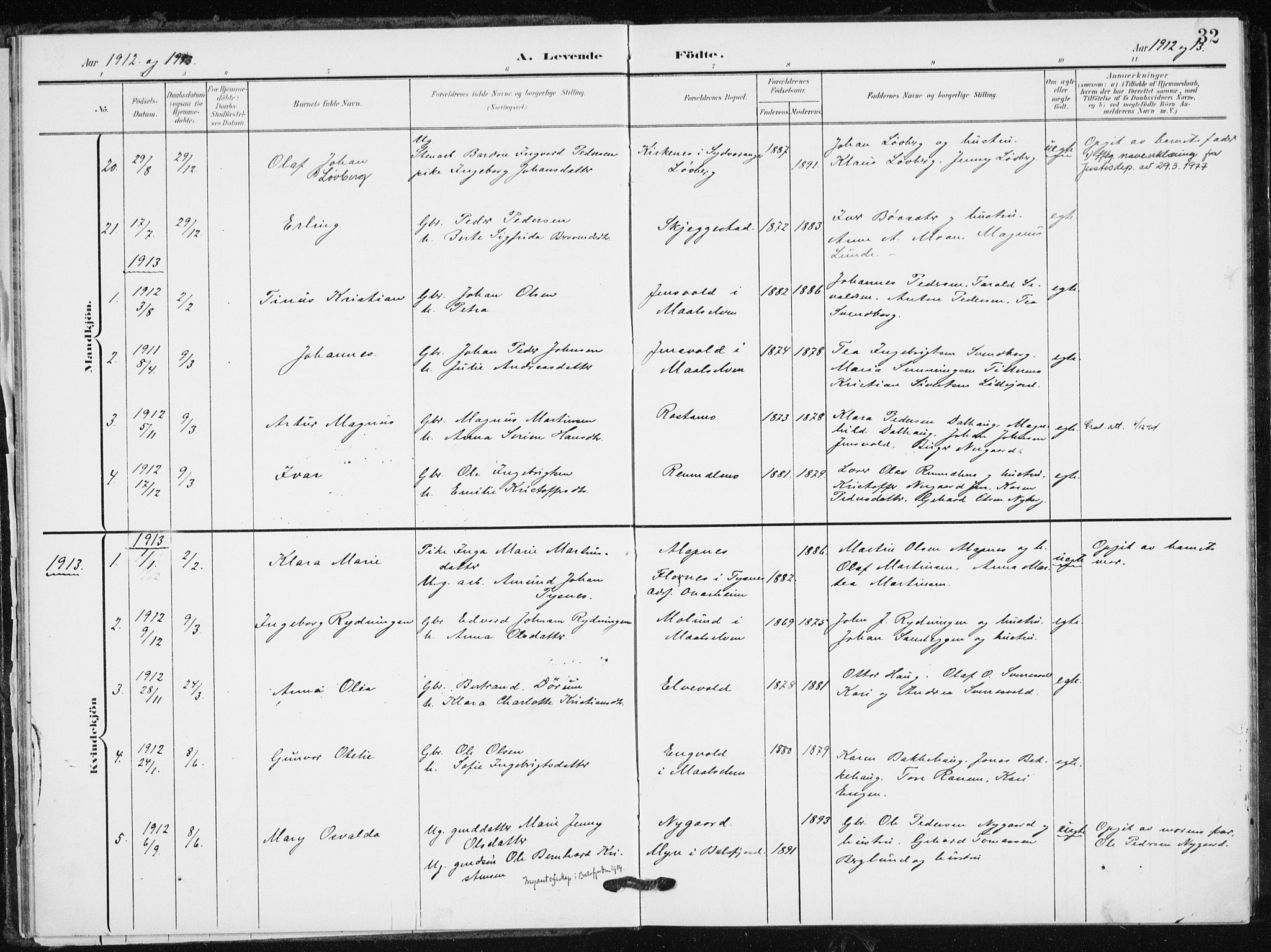 Målselv sokneprestembete, SATØ/S-1311/G/Ga/Gaa/L0012kirke: Parish register (official) no. 12, 1903-1920, p. 32