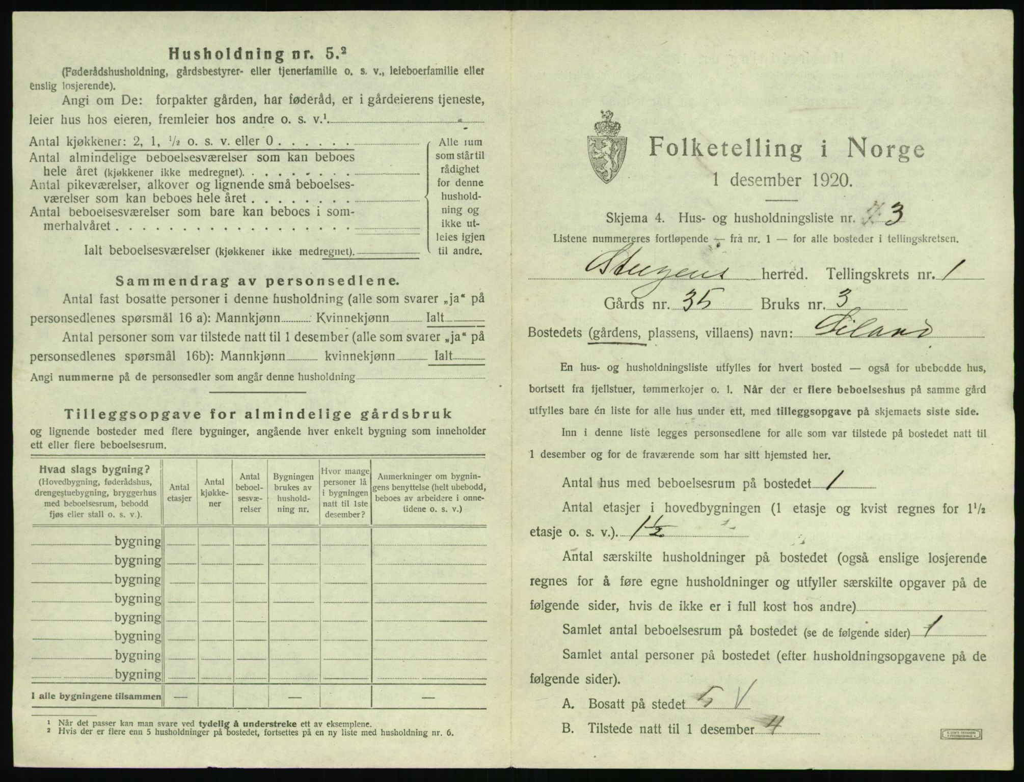 SAT, 1920 census for Steigen, 1920, p. 54