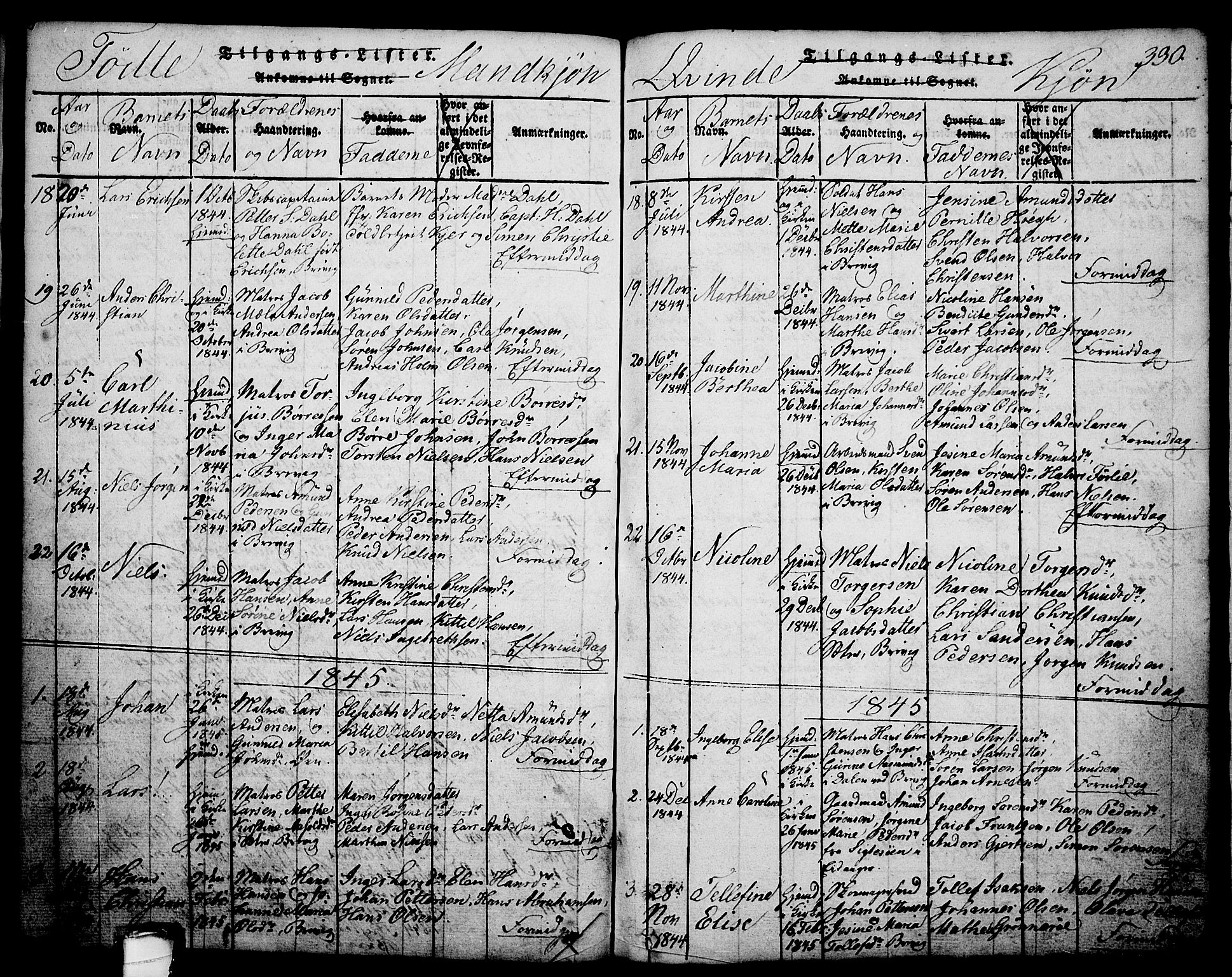 Brevik kirkebøker, AV/SAKO-A-255/G/Ga/L0001: Parish register (copy) no. 1, 1814-1845, p. 330