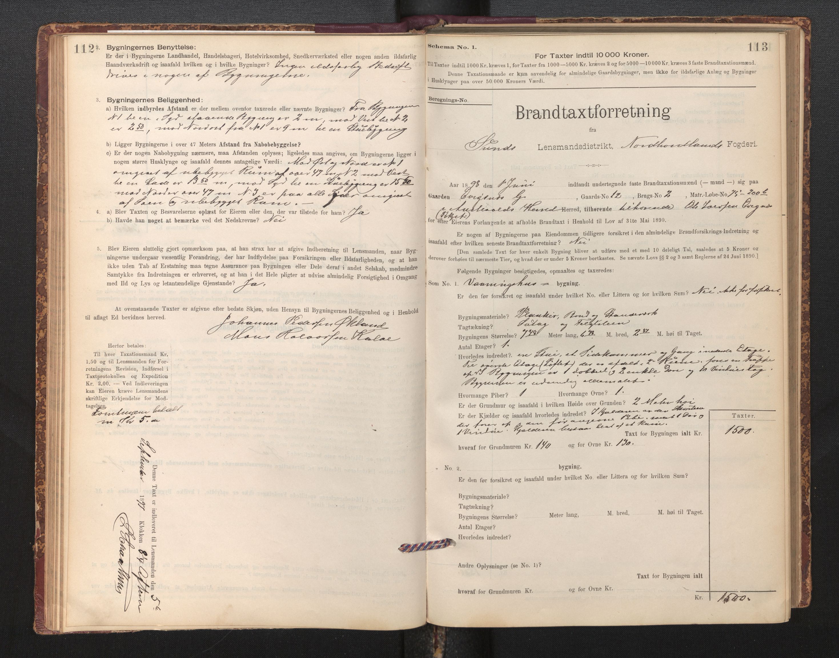 Lensmannen i Sund og Austevoll, SAB/A-35201/0012/L0003: Branntakstprotokoll, skjematakst, 1894-1917, p. 112-113