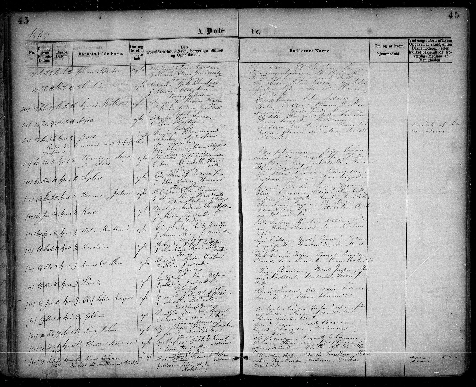 Glemmen prestekontor Kirkebøker, AV/SAO-A-10908/F/Fa/L0008: Parish register (official) no. 8, 1862-1871, p. 45