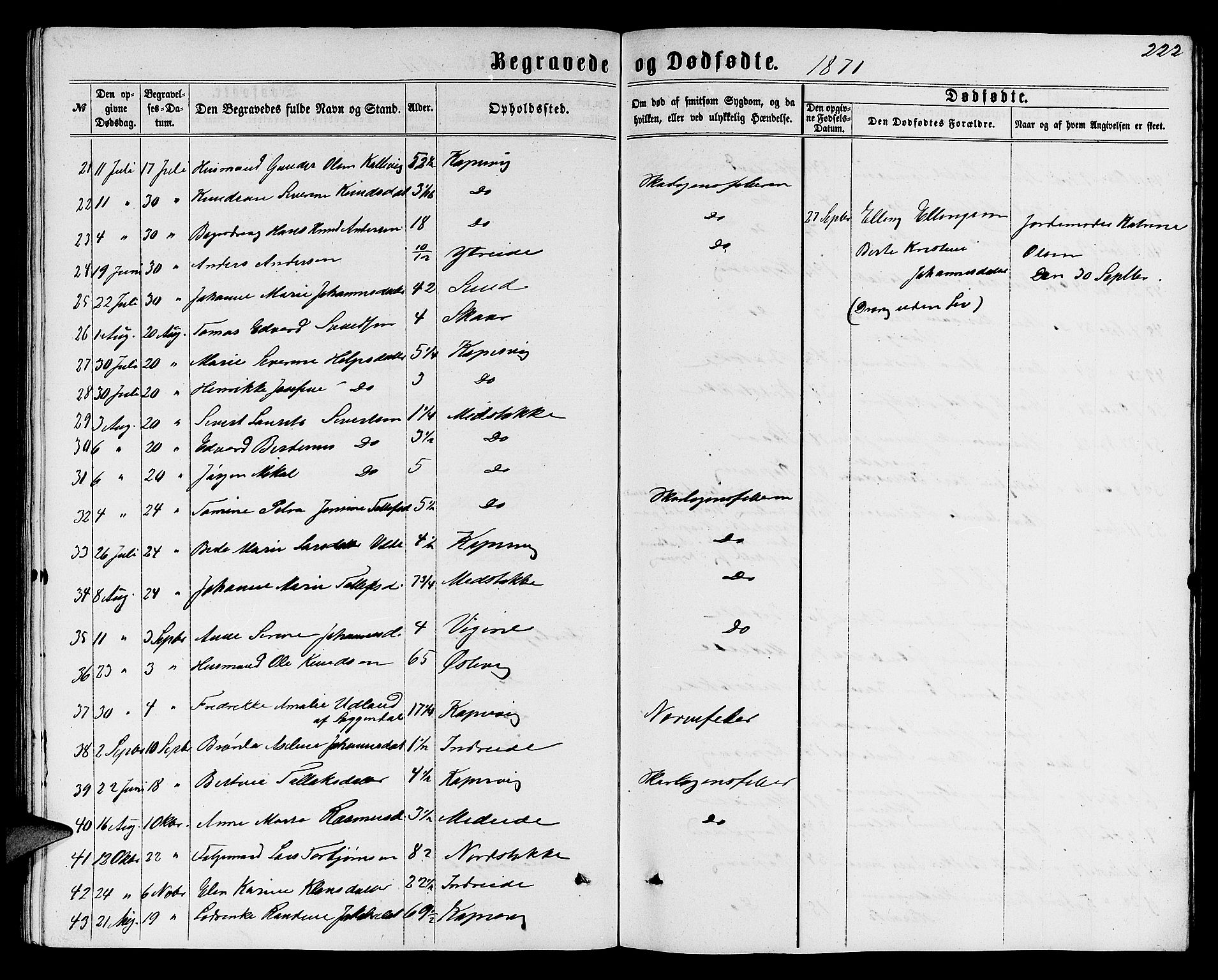 Avaldsnes sokneprestkontor, AV/SAST-A -101851/H/Ha/Hab/L0004: Parish register (copy) no. B 4, 1861-1876, p. 222