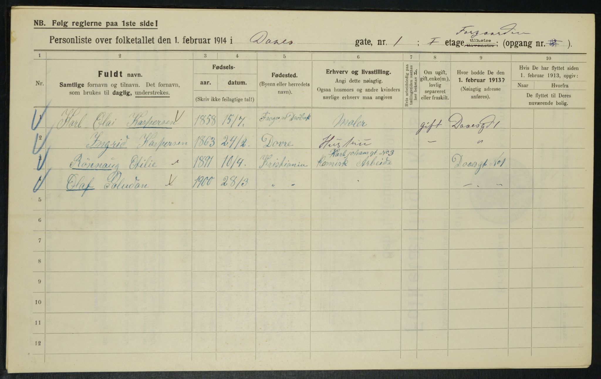 OBA, Municipal Census 1914 for Kristiania, 1914, p. 18057