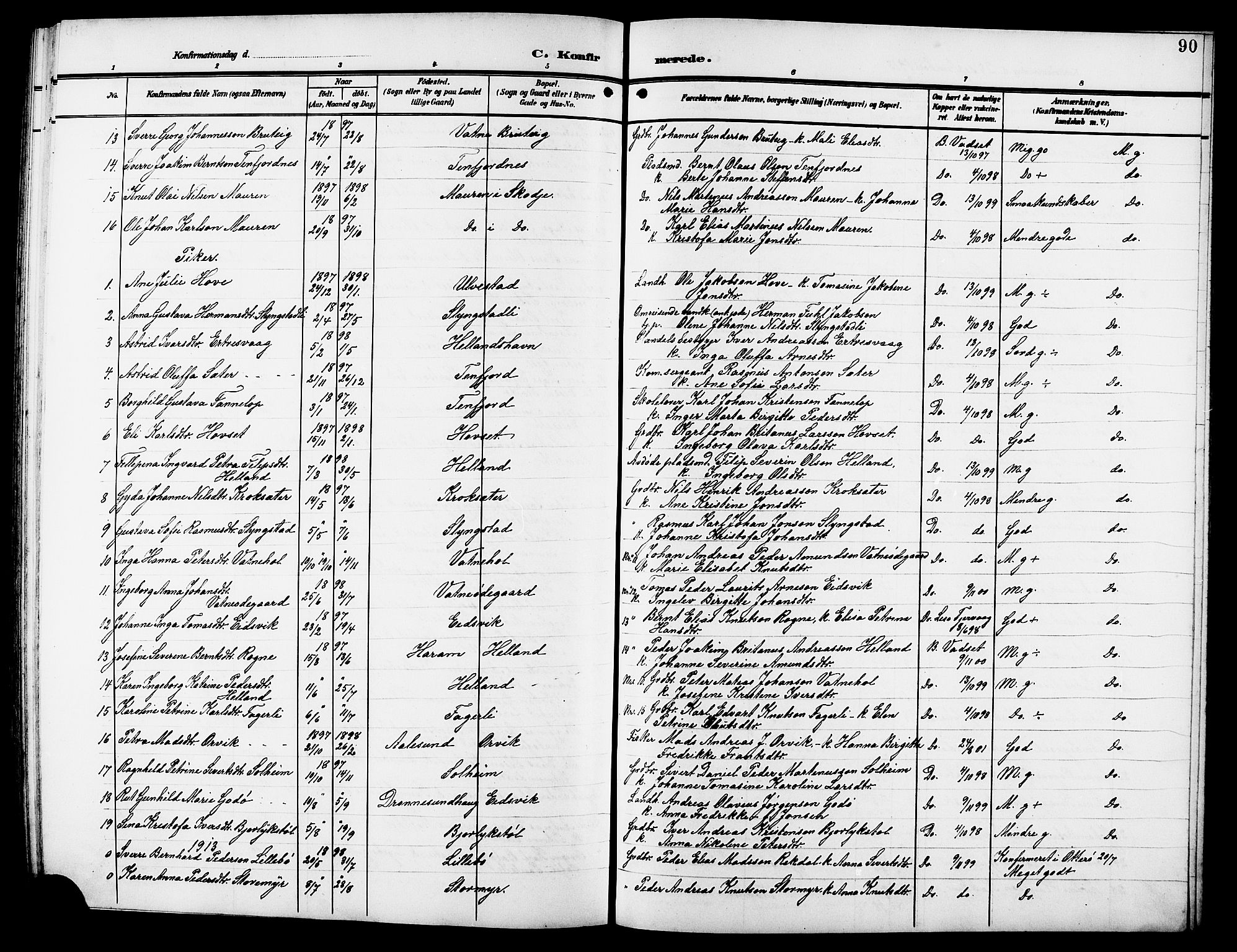 Ministerialprotokoller, klokkerbøker og fødselsregistre - Møre og Romsdal, AV/SAT-A-1454/525/L0377: Parish register (copy) no. 525C03, 1903-1917, p. 90