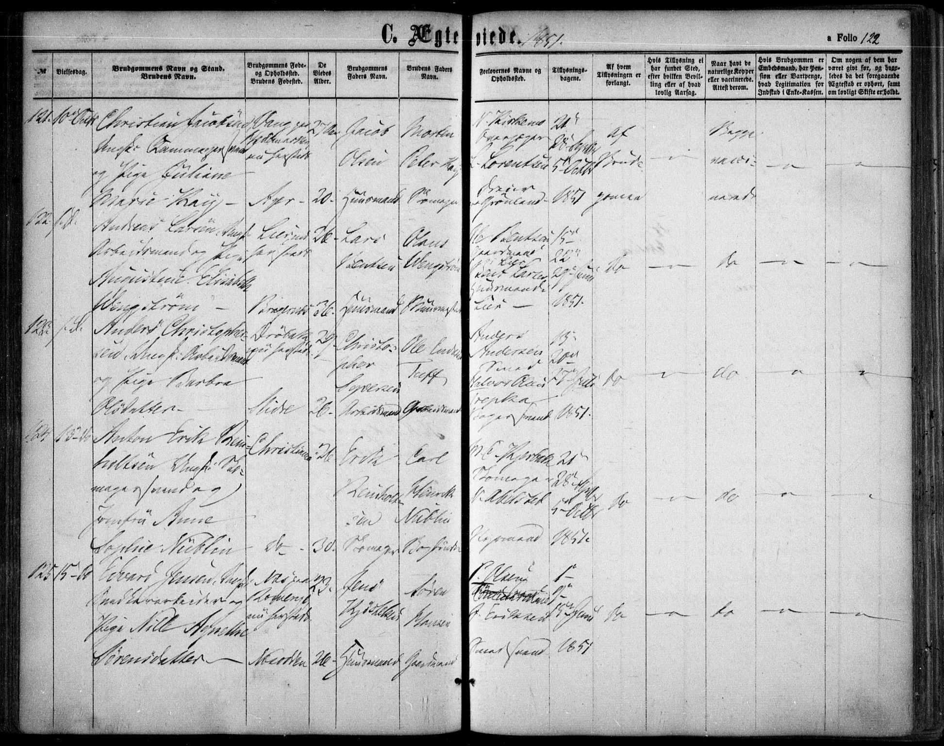 Oslo domkirke Kirkebøker, SAO/A-10752/F/Fa/L0020: Parish register (official) no. 20, 1848-1865, p. 122