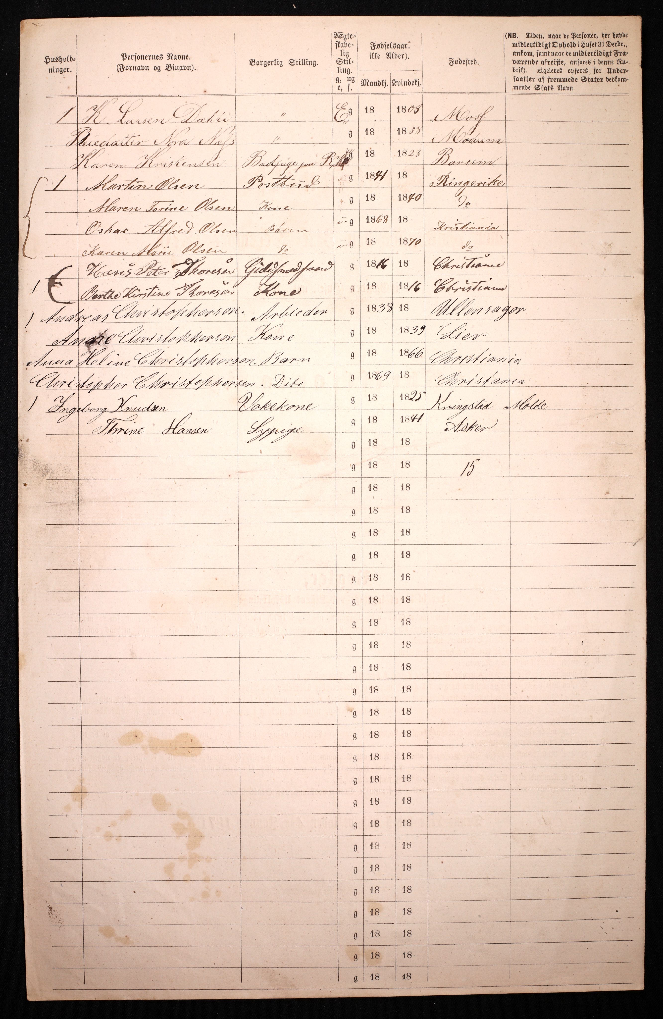 RA, 1870 census for 0301 Kristiania, 1870, p. 255