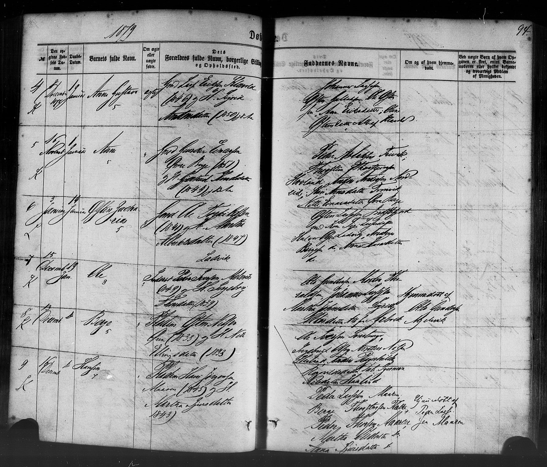 Lavik sokneprestembete, AV/SAB-A-80901: Parish register (official) no. A 4, 1864-1881, p. 94