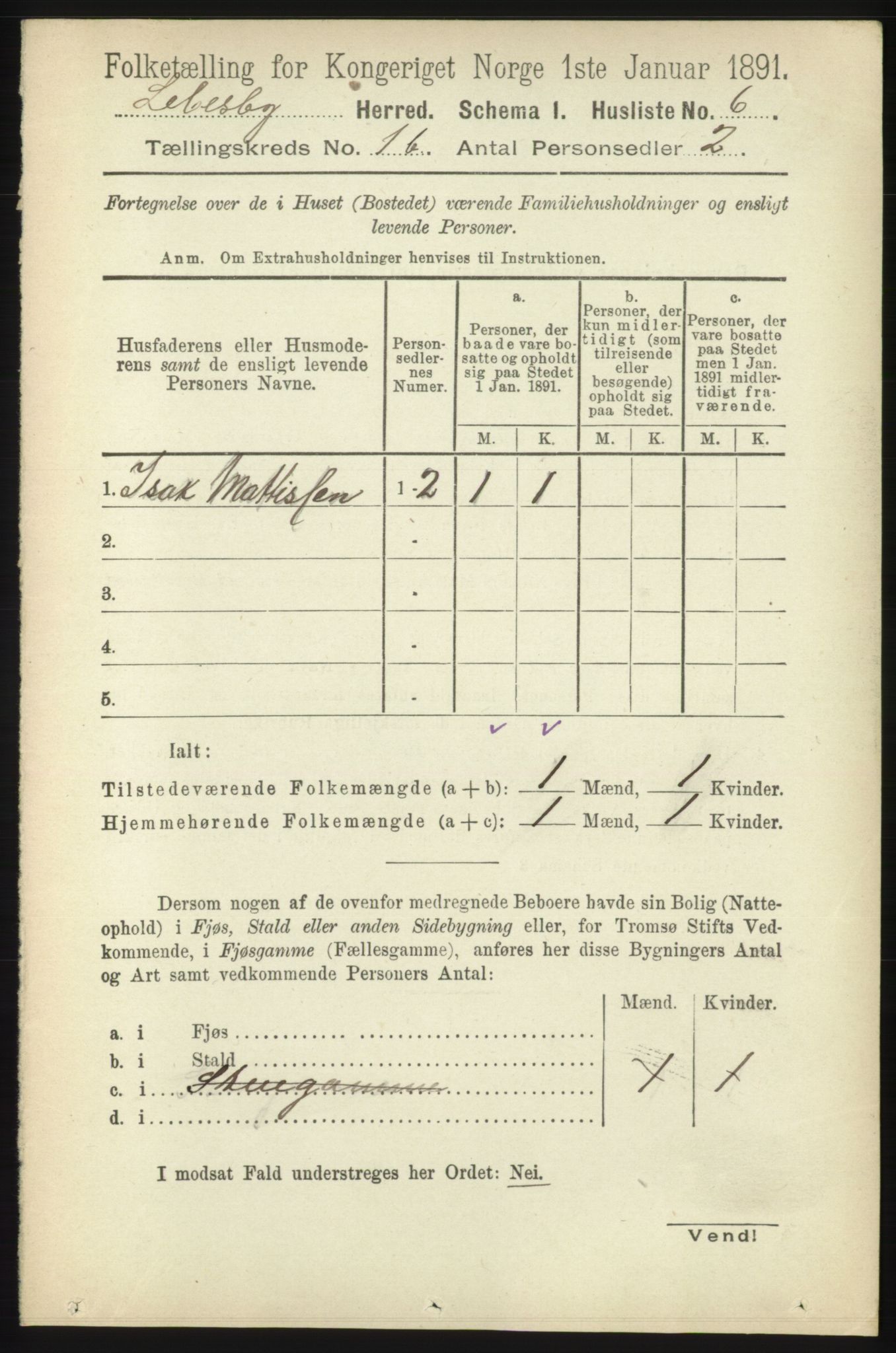 RA, 1891 census for 2022 Lebesby, 1891, p. 84