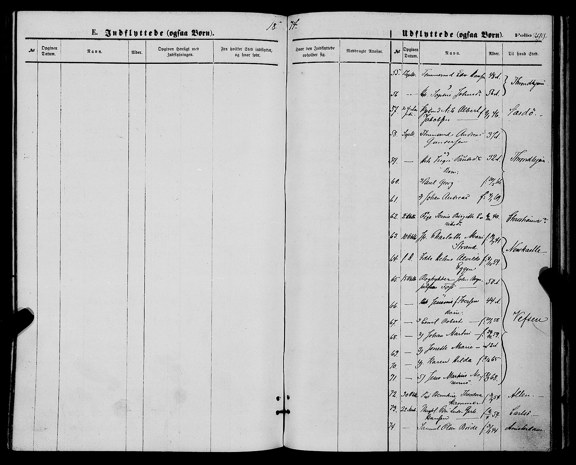 Tromsø sokneprestkontor/stiftsprosti/domprosti, SATØ/S-1343/G/Ga/L0013kirke: Parish register (official) no. 13, 1872-1877, p. 299