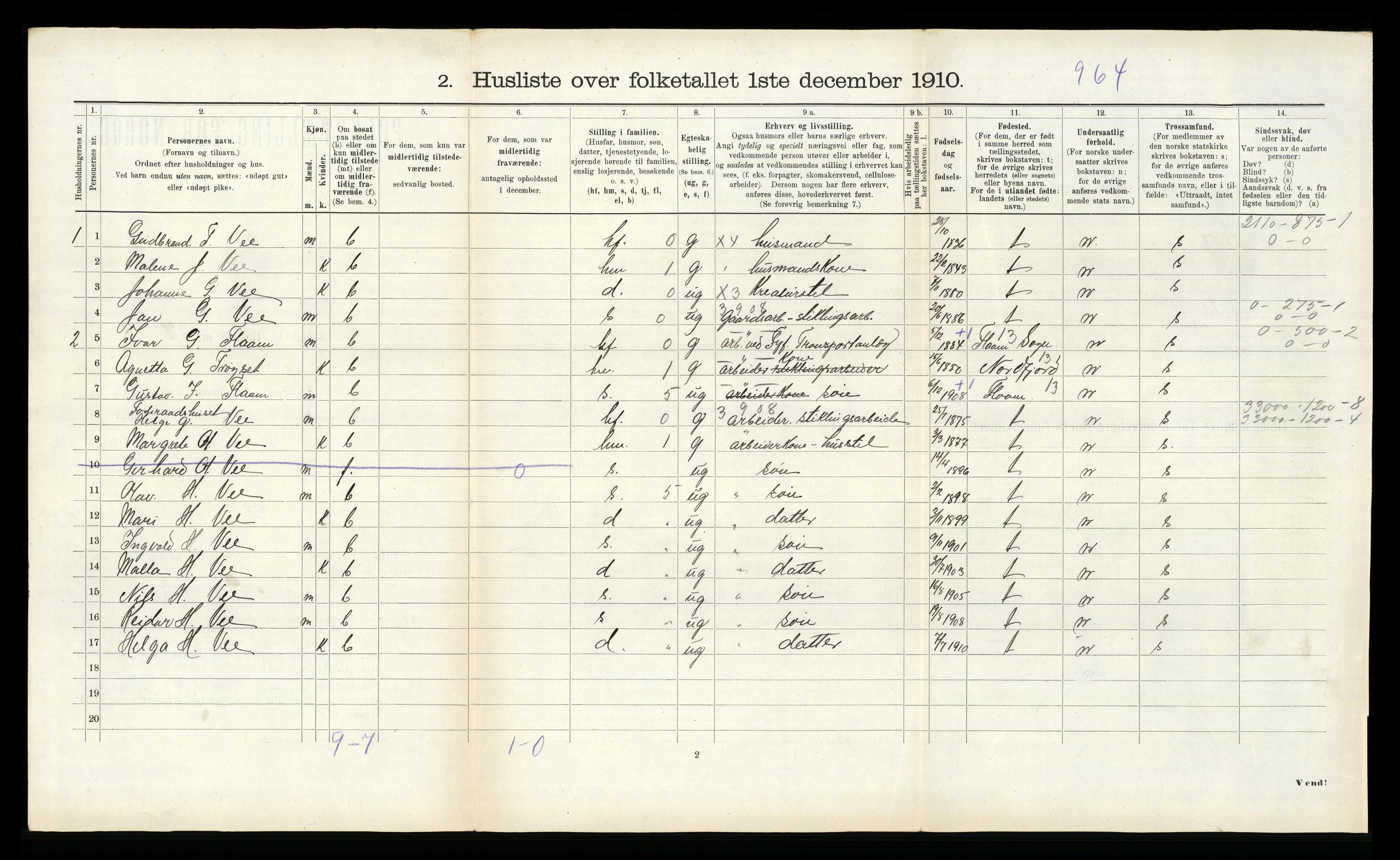 RA, 1910 census for Årdal, 1910, p. 335