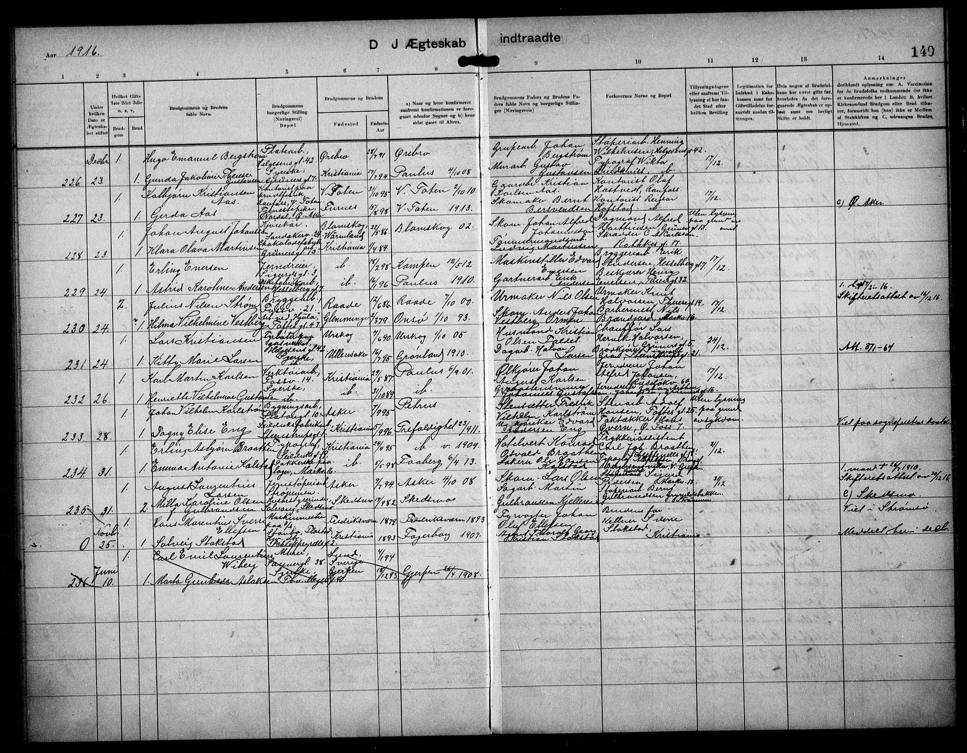 Paulus prestekontor Kirkebøker, AV/SAO-A-10871/F/Fa/L0017: Parish register (official) no. 17, 1906-1917, p. 140